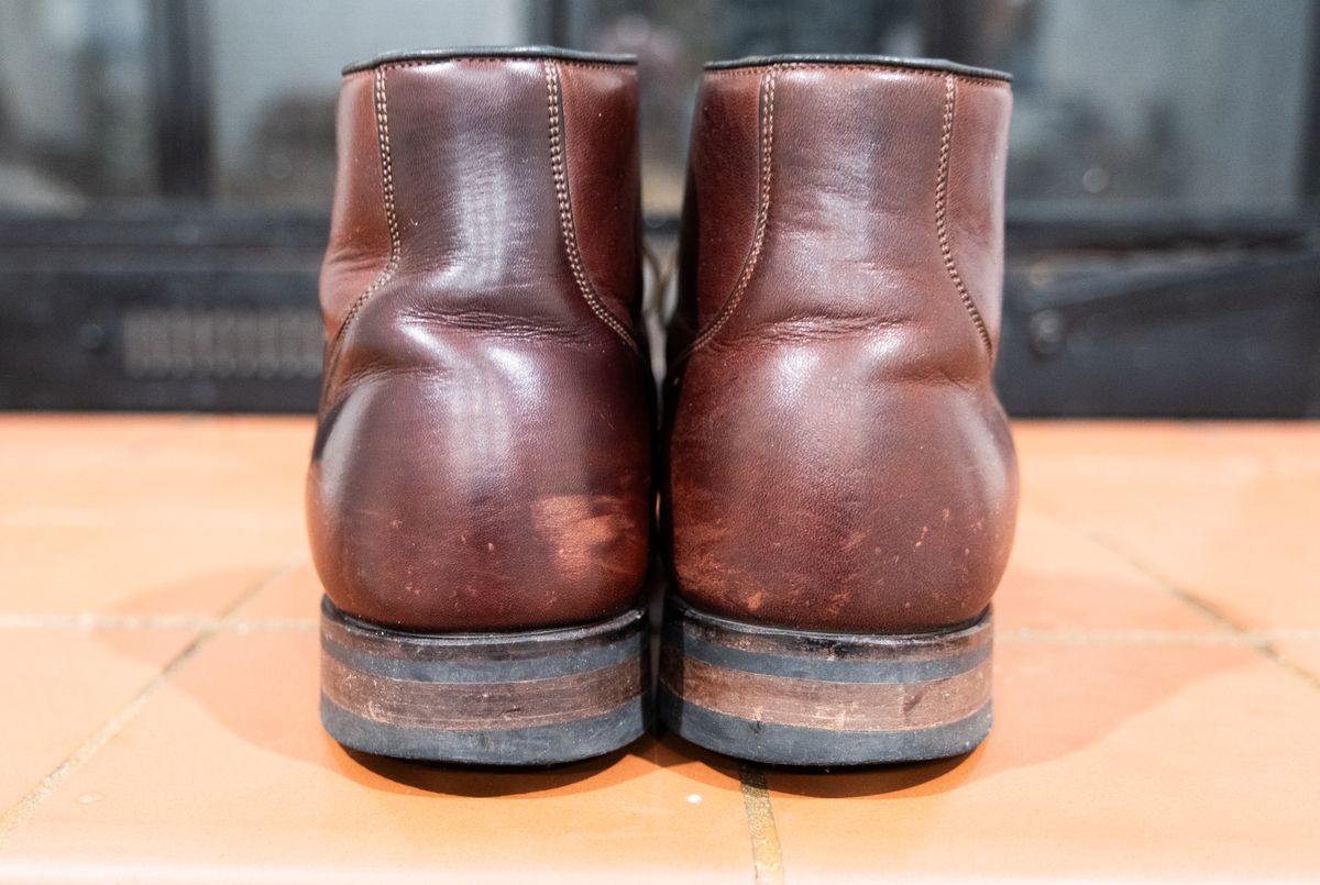 Photo by Hi.Im.Ron on February 6, 2024 of the Viberg Service Boot in Shinki Hikaku Dark Brown Latigo Horsehide.