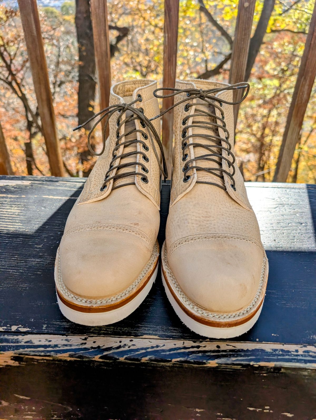 Photo by timelesstough on November 3, 2025 of the Viberg Scout Boot in Horween Natural Olive Tan.