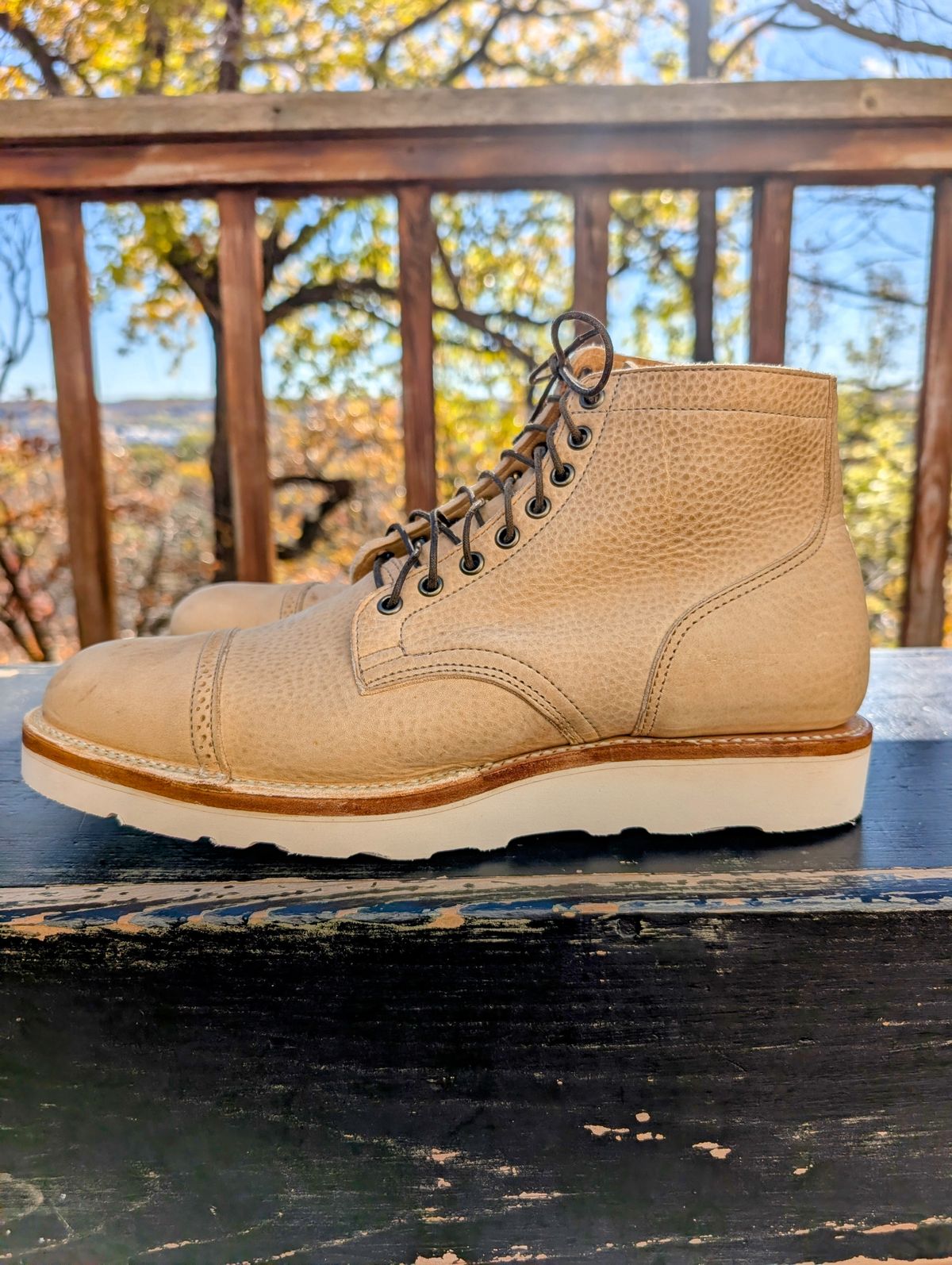 Photo by timelesstough on November 3, 2025 of the Viberg Scout Boot in Horween Natural Olive Tan.