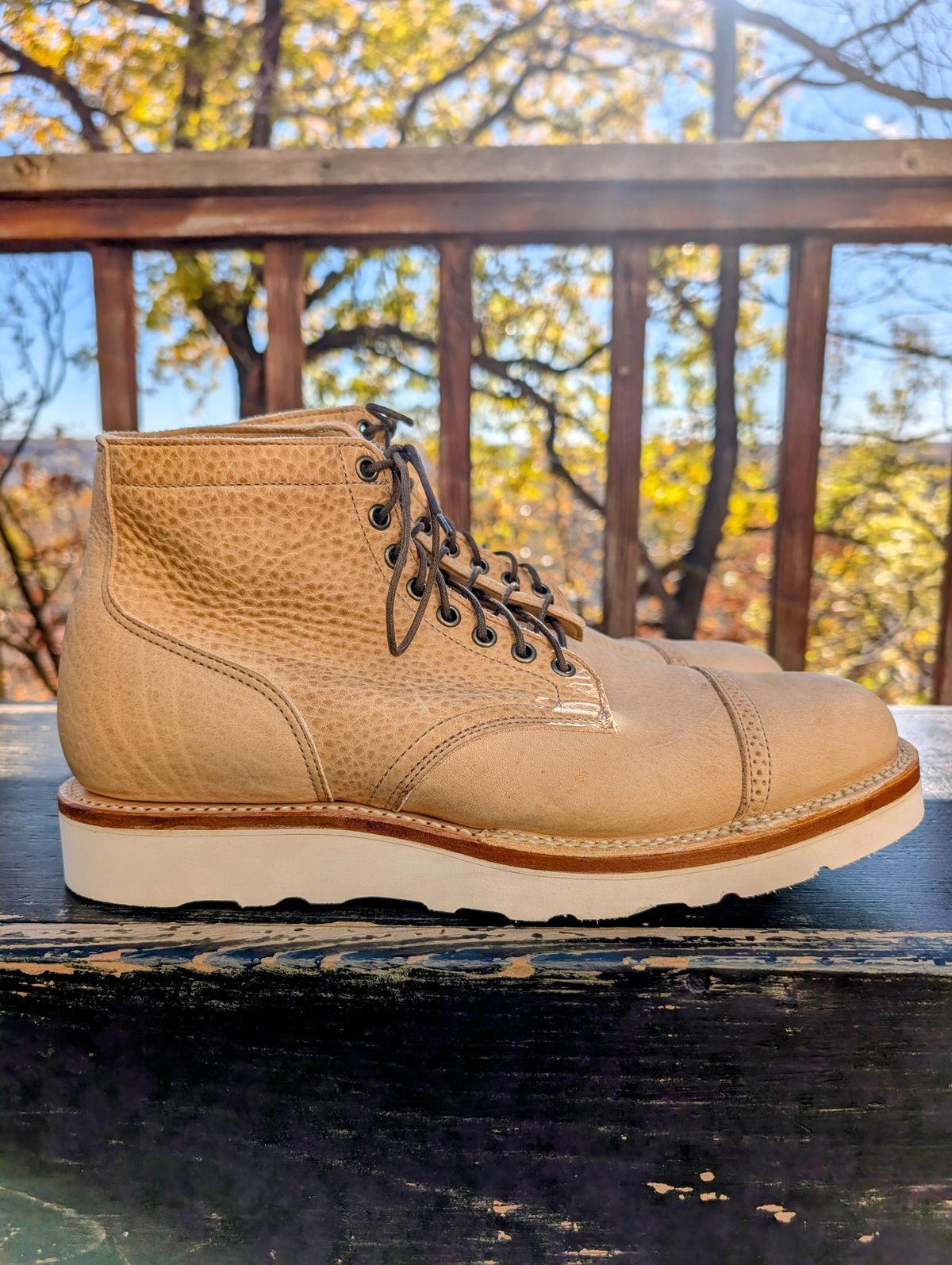 Photo by timelesstough on November 3, 2025 of the Viberg Scout Boot in Horween Natural Olive Tan.