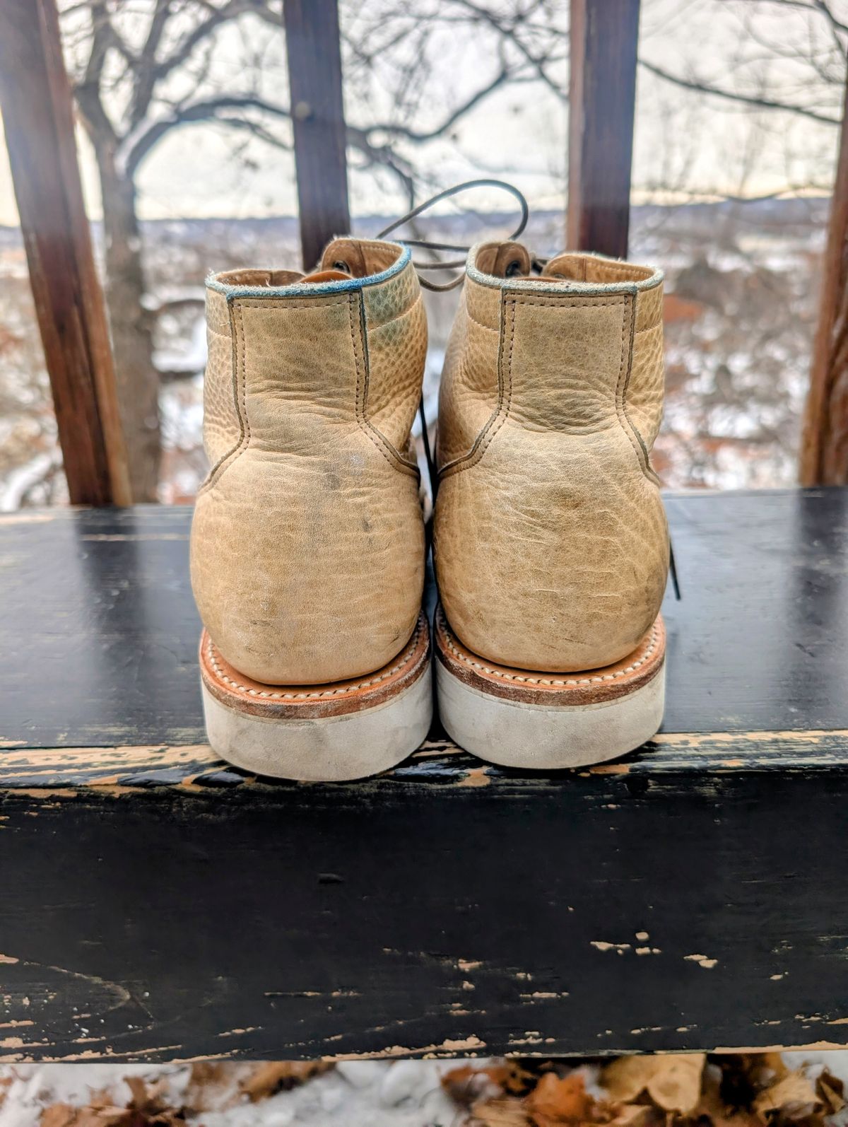 Photo by timelesstough on December 4, 2025 of the Viberg Scout Boot in Horween Natural Olive Tan.