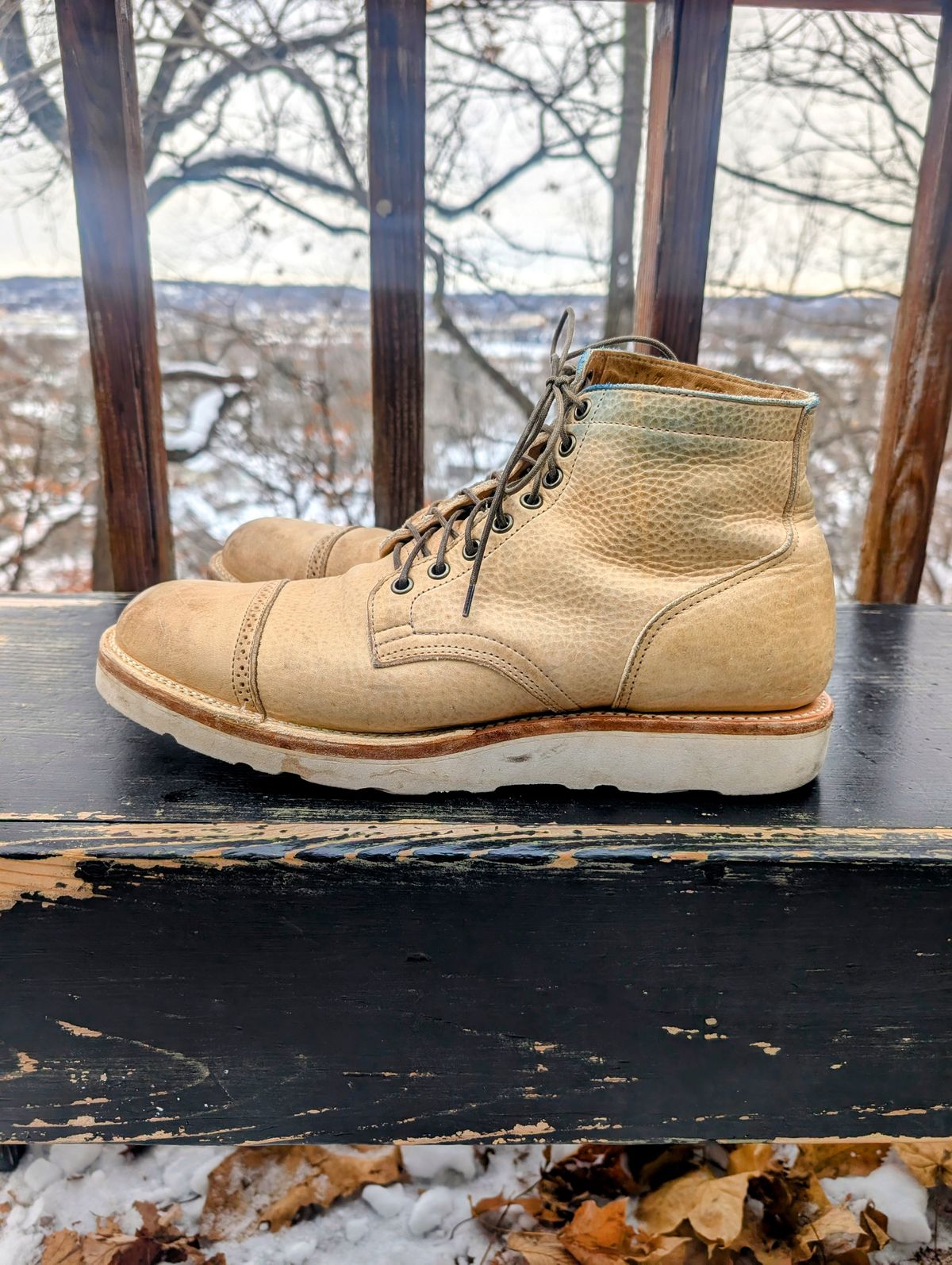 Photo by timelesstough on December 4, 2025 of the Viberg Scout Boot in Horween Natural Olive Tan.
