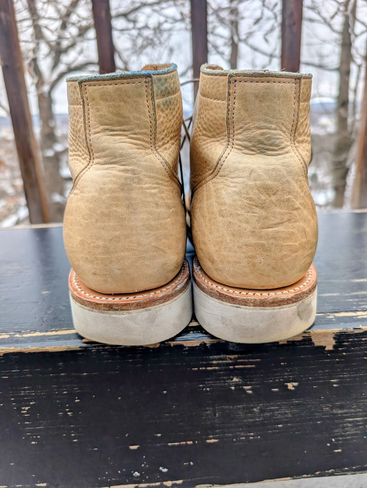 Photo by timelesstough on January 3, 2026 of the Viberg Scout Boot in Horween Natural Olive Tan.