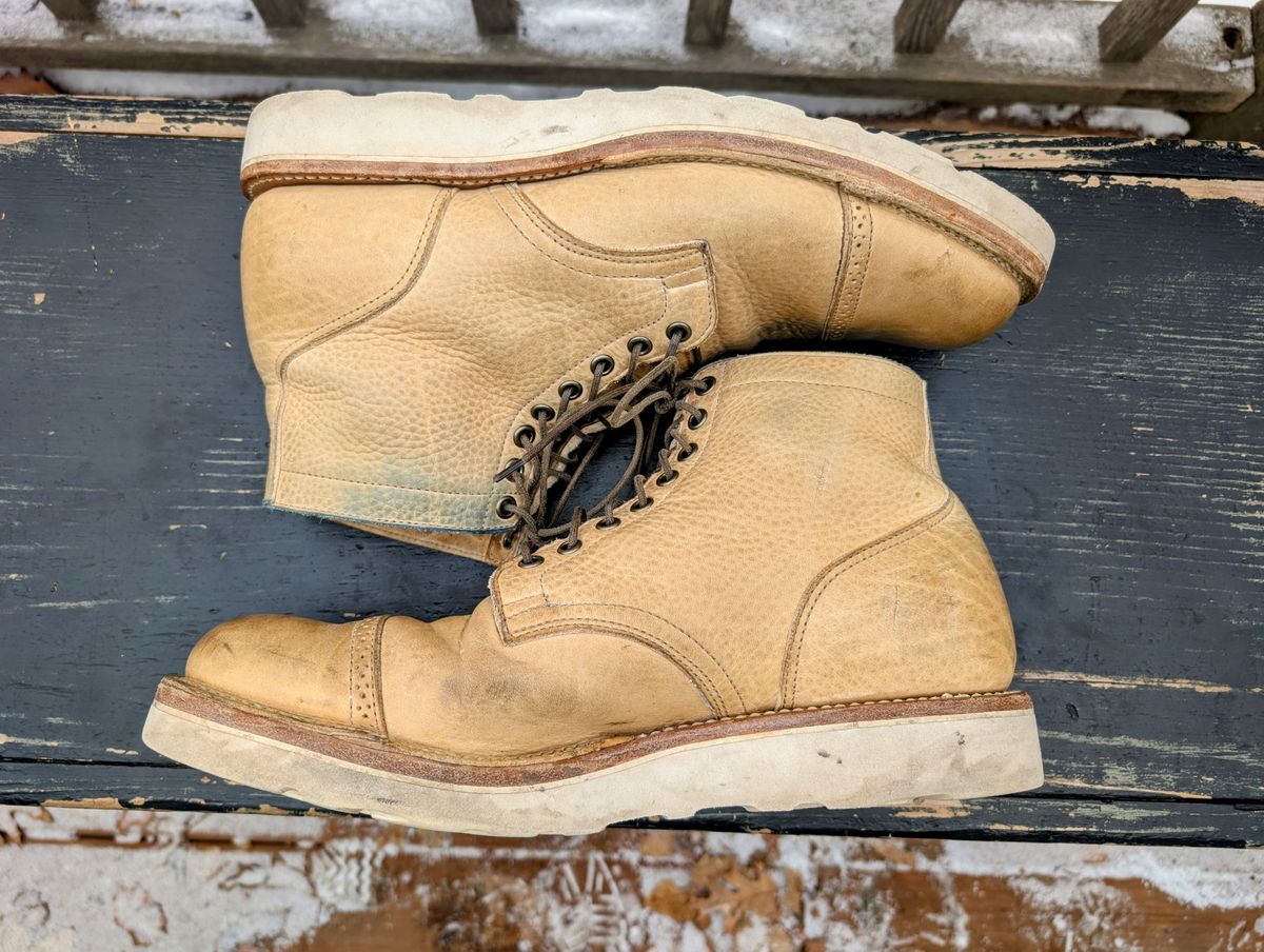 Photo by timelesstough on January 3, 2026 of the Viberg Scout Boot in Horween Natural Olive Tan.