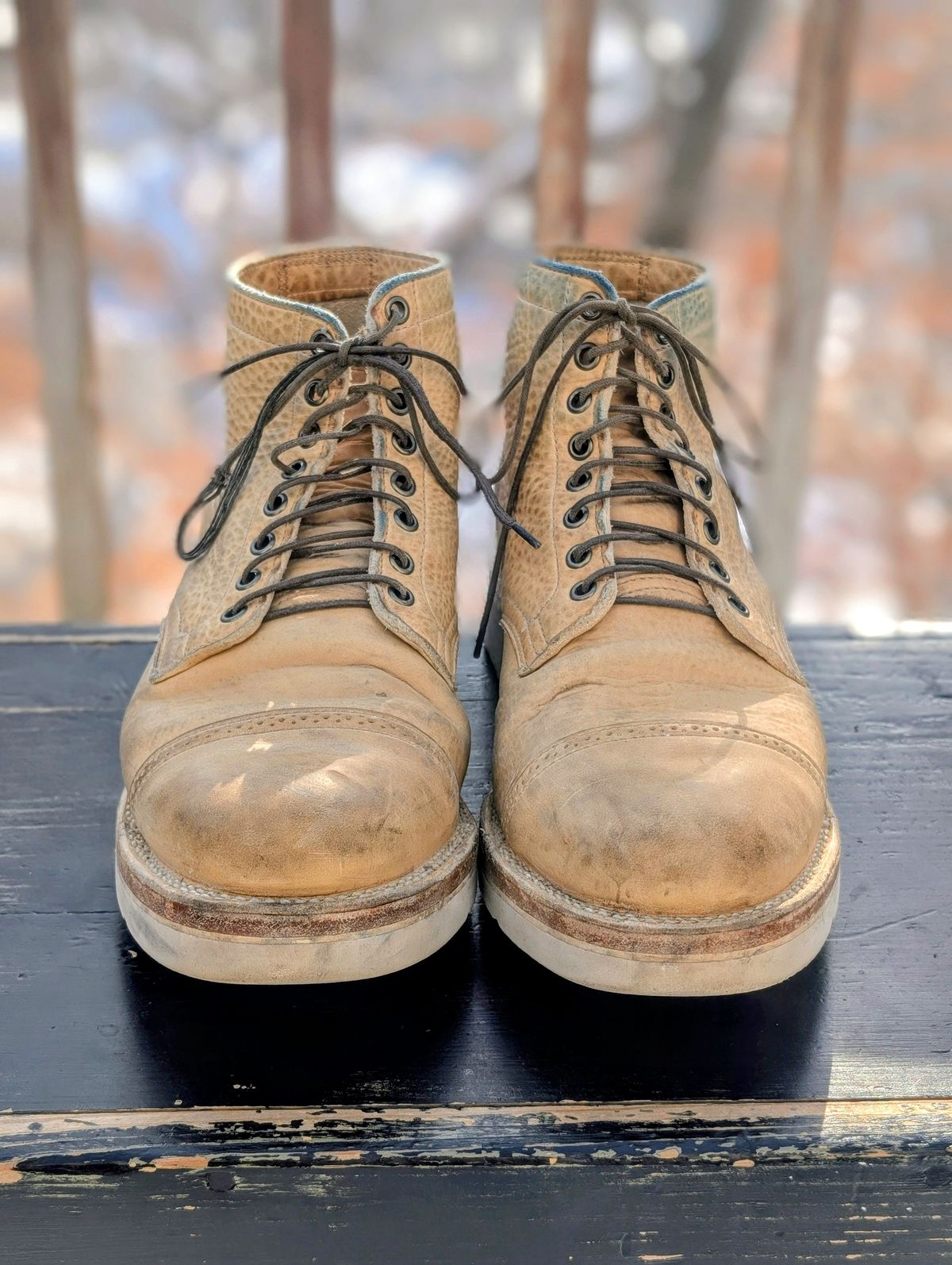 Photo by timelesstough on February 2, 2026 of the Viberg Scout Boot in Horween Natural Olive Tan.