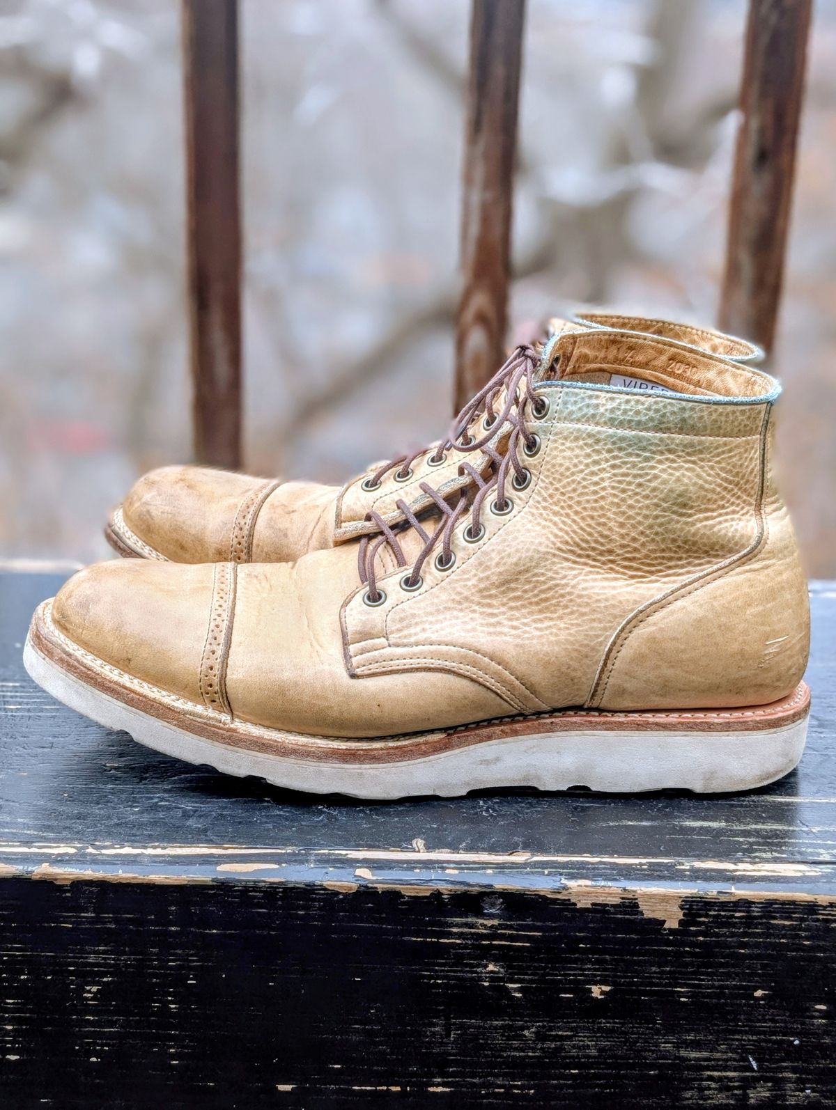 Photo by timelesstough on March 4, 2026 of the Viberg Scout Boot in Horween Natural Olive Tan.