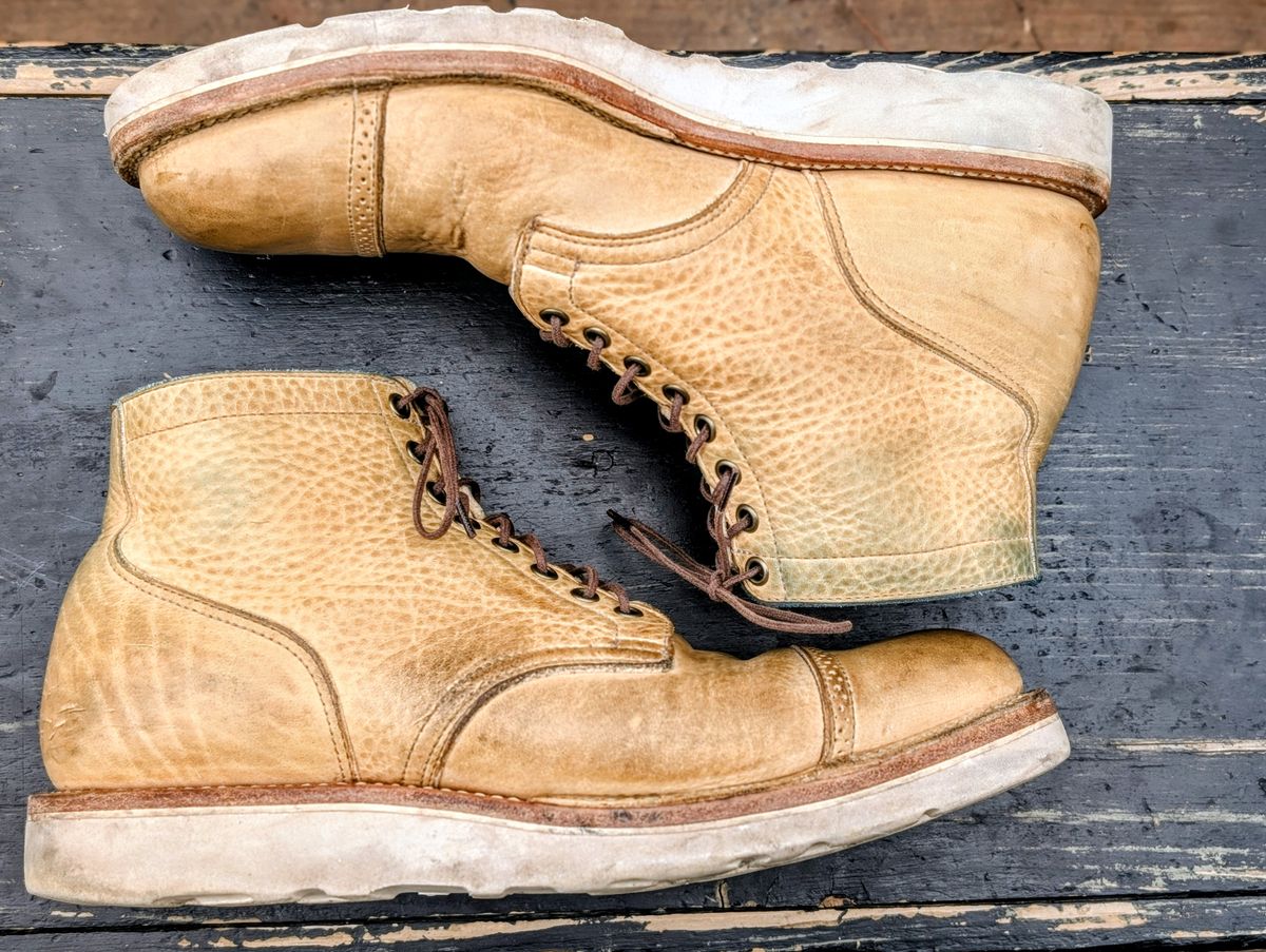 Photo by timelesstough on March 4, 2026 of the Viberg Scout Boot in Horween Natural Olive Tan.