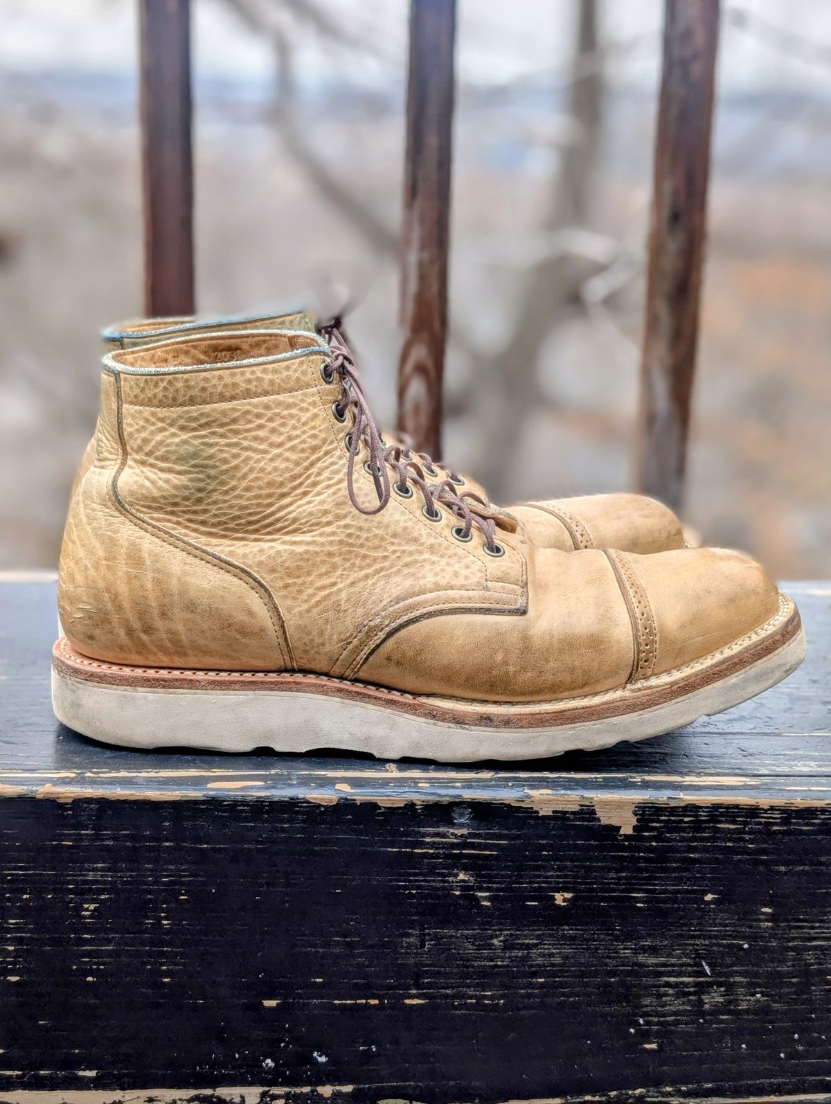Photo by timelesstough on March 4, 2026 of the Viberg Scout Boot in Horween Natural Olive Tan.