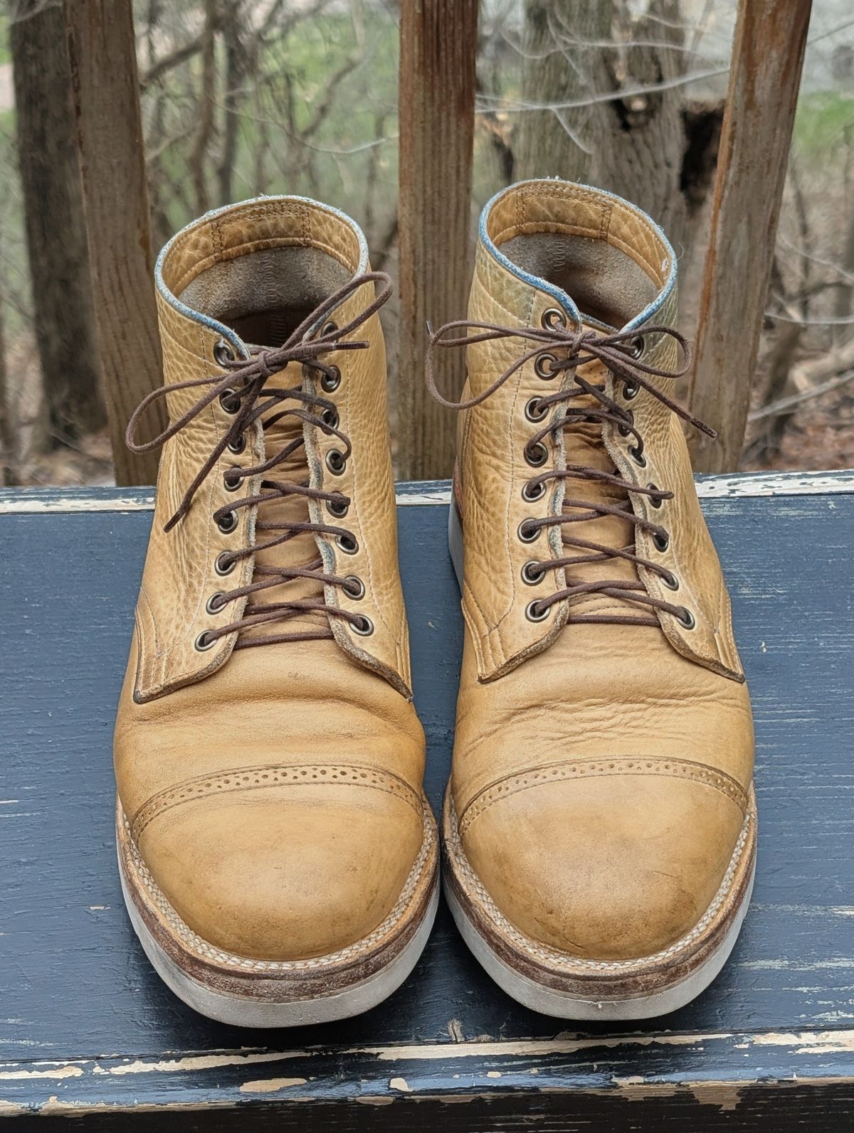 Photo by timelesstough on April 3, 2026 of the Viberg Scout Boot in Horween Natural Olive Tan.