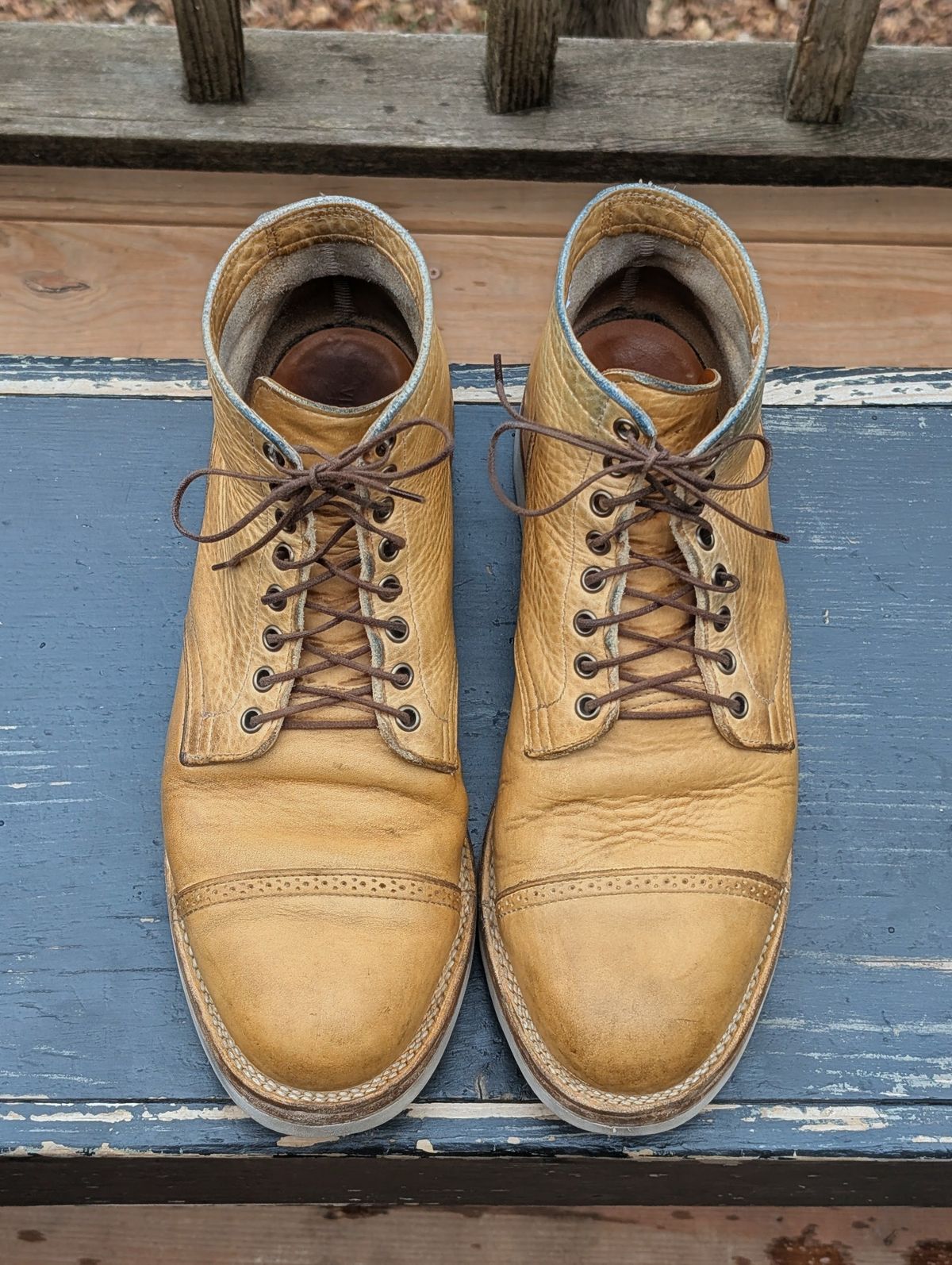 Photo by timelesstough on April 3, 2026 of the Viberg Scout Boot in Horween Natural Olive Tan.