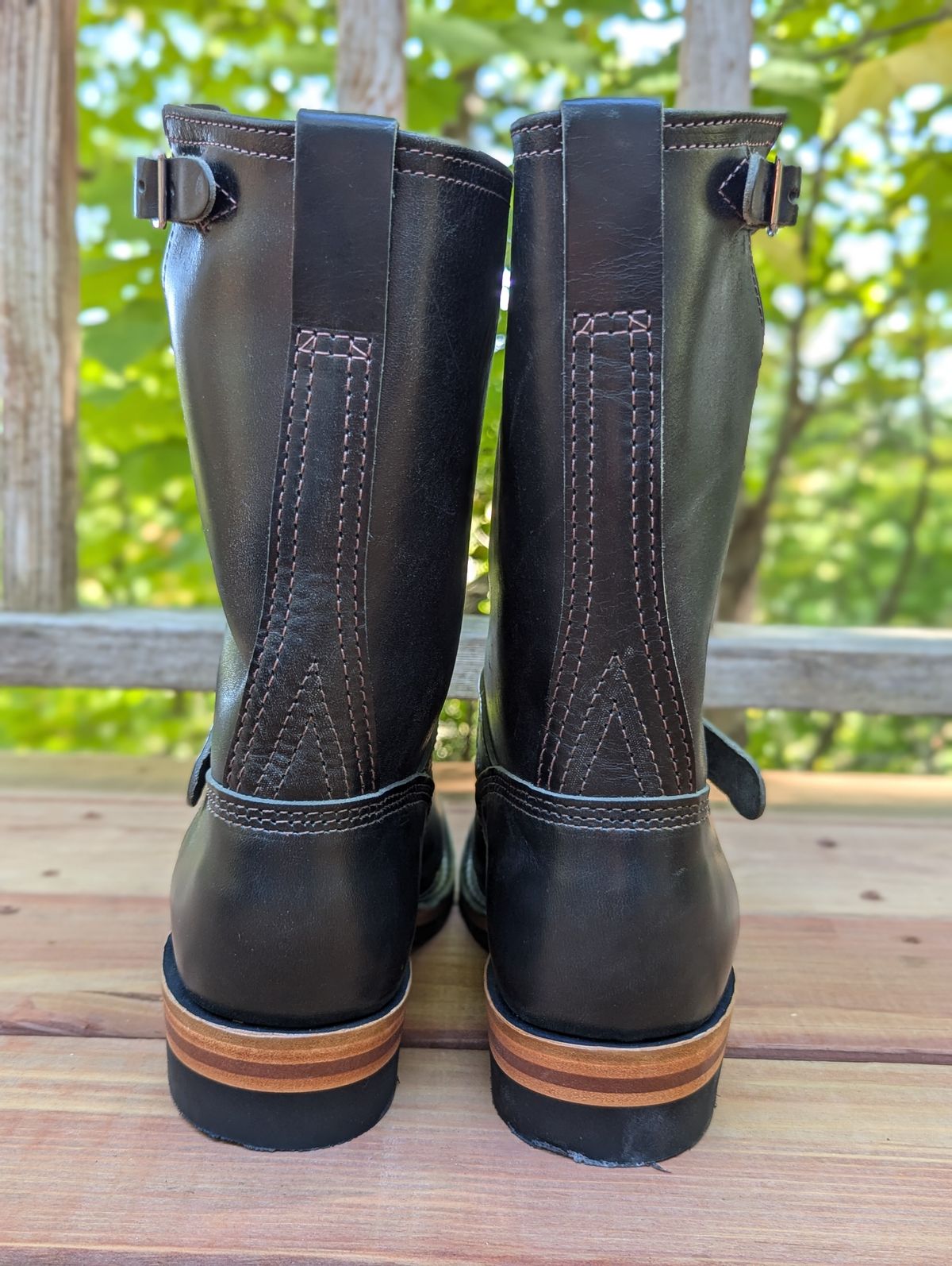Photo by timelesstough on October 1, 2024 of the Wesco Mister Lou in Maryam Petrolio Waxed Black Horsehide.