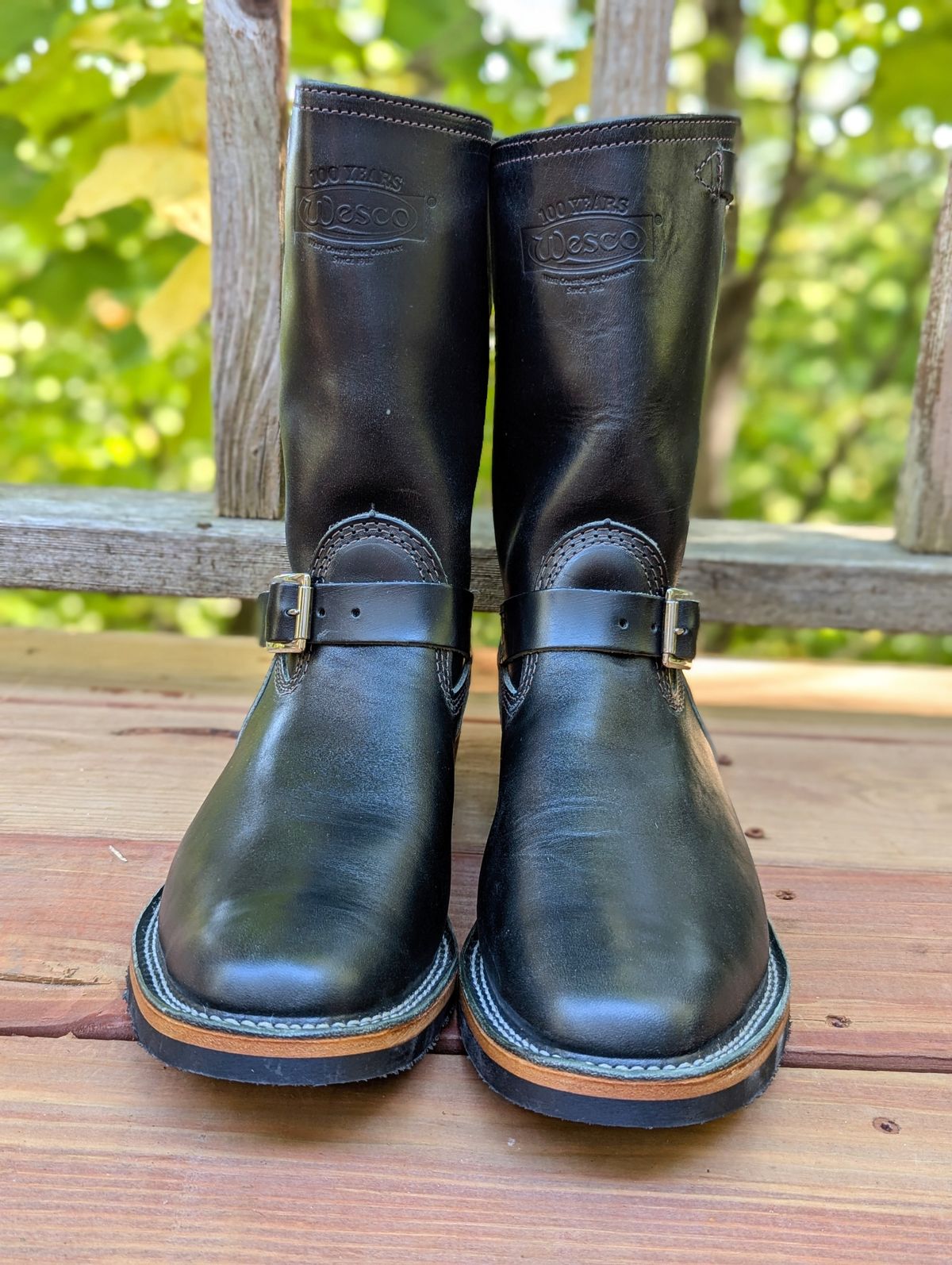 Photo by timelesstough on October 1, 2024 of the Wesco Mister Lou in Maryam Petrolio Waxed Black Horsehide.