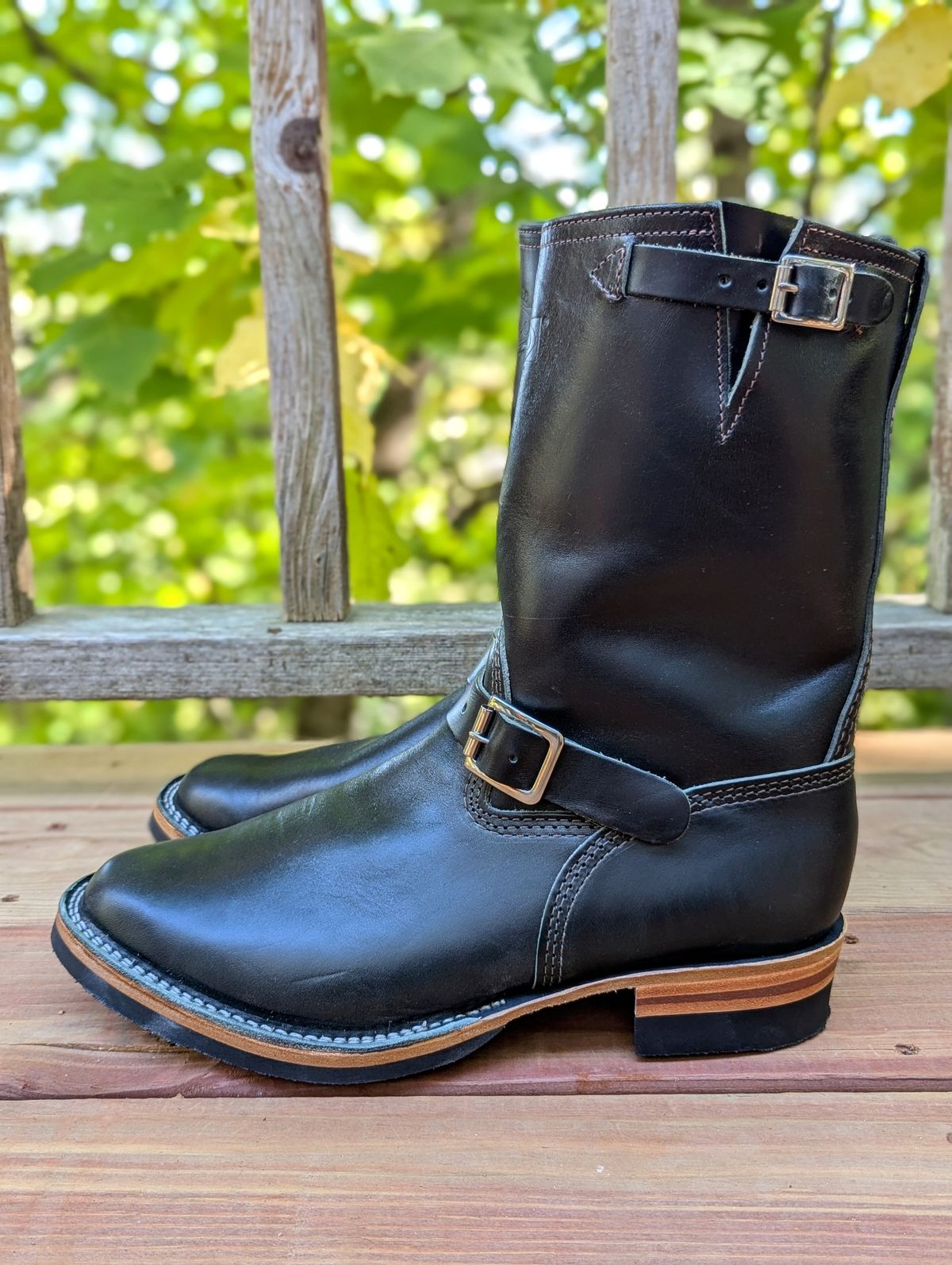Photo by timelesstough on October 1, 2024 of the Wesco Mister Lou in Maryam Petrolio Waxed Black Horsehide.