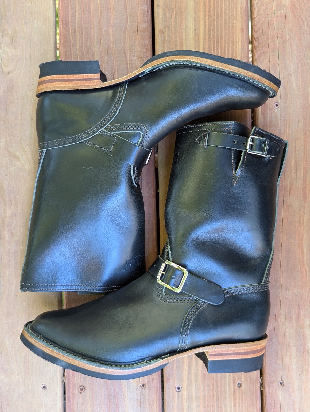 Photo by timelesstough on October 1, 2024 of the Wesco Mister Lou in Maryam Petrolio Waxed Black Horsehide.