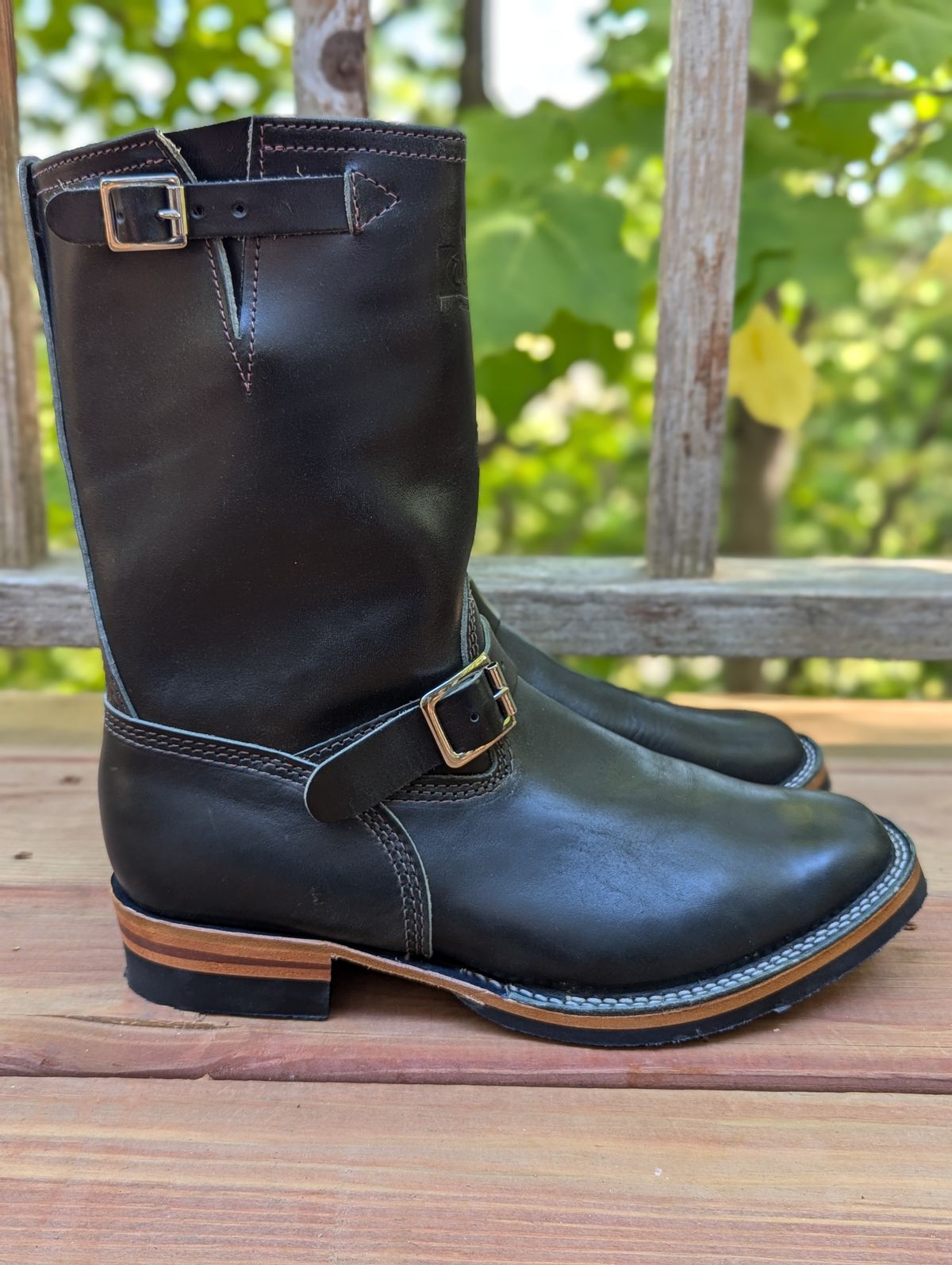 Photo by timelesstough on October 1, 2024 of the Wesco Mister Lou in Maryam Petrolio Waxed Black Horsehide.