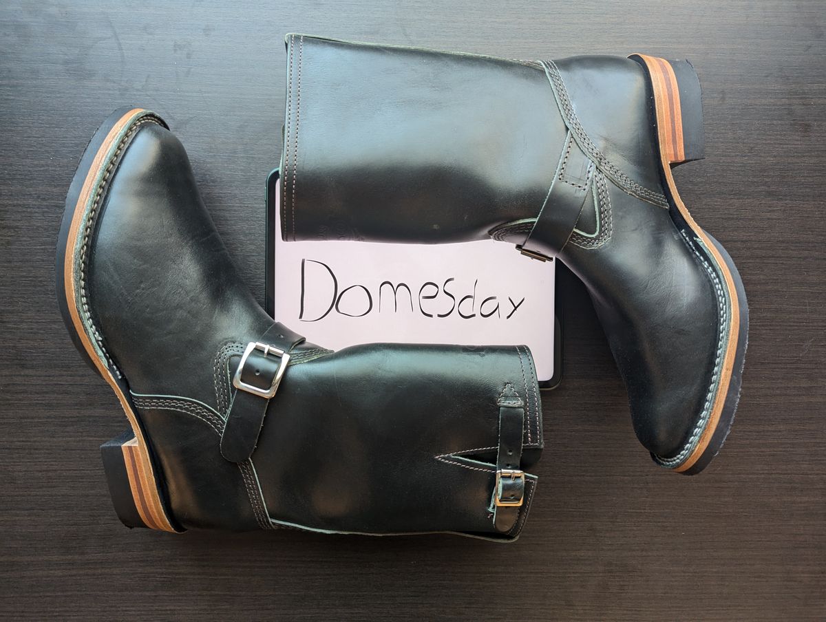 Photo by timelesstough on October 1, 2024 of the Wesco Mister Lou in Maryam Petrolio Waxed Black Horsehide.