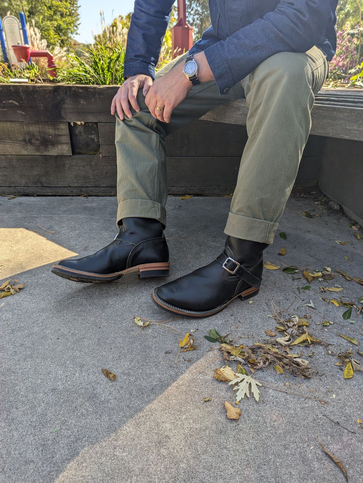 Photo by timelesstough on October 1, 2024 of the Wesco Mister Lou in Maryam Petrolio Waxed Black Horsehide.
