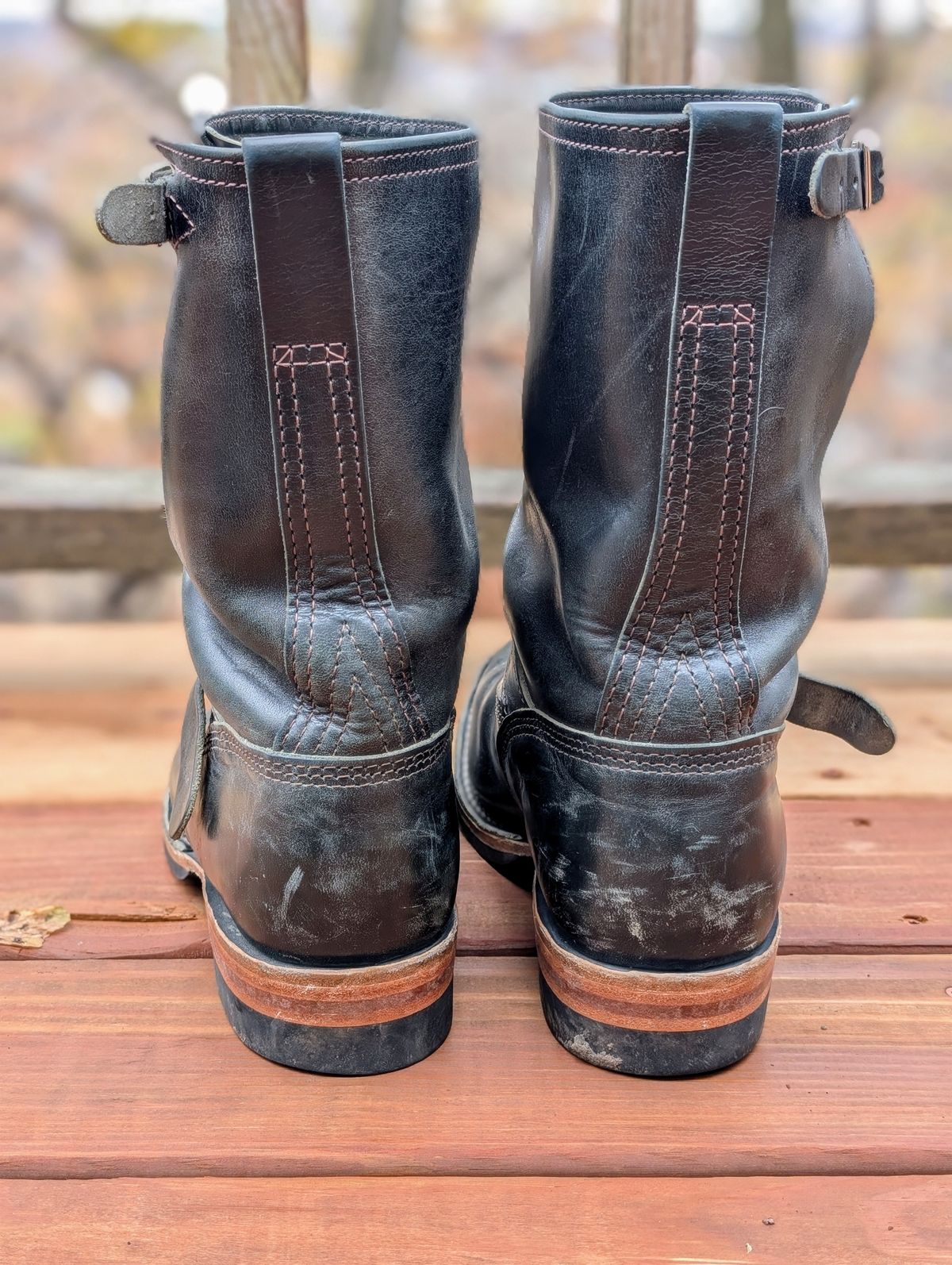 Photo by timelesstough on November 4, 2024 of the Wesco Mister Lou in Maryam Petrolio Waxed Black Horsehide.