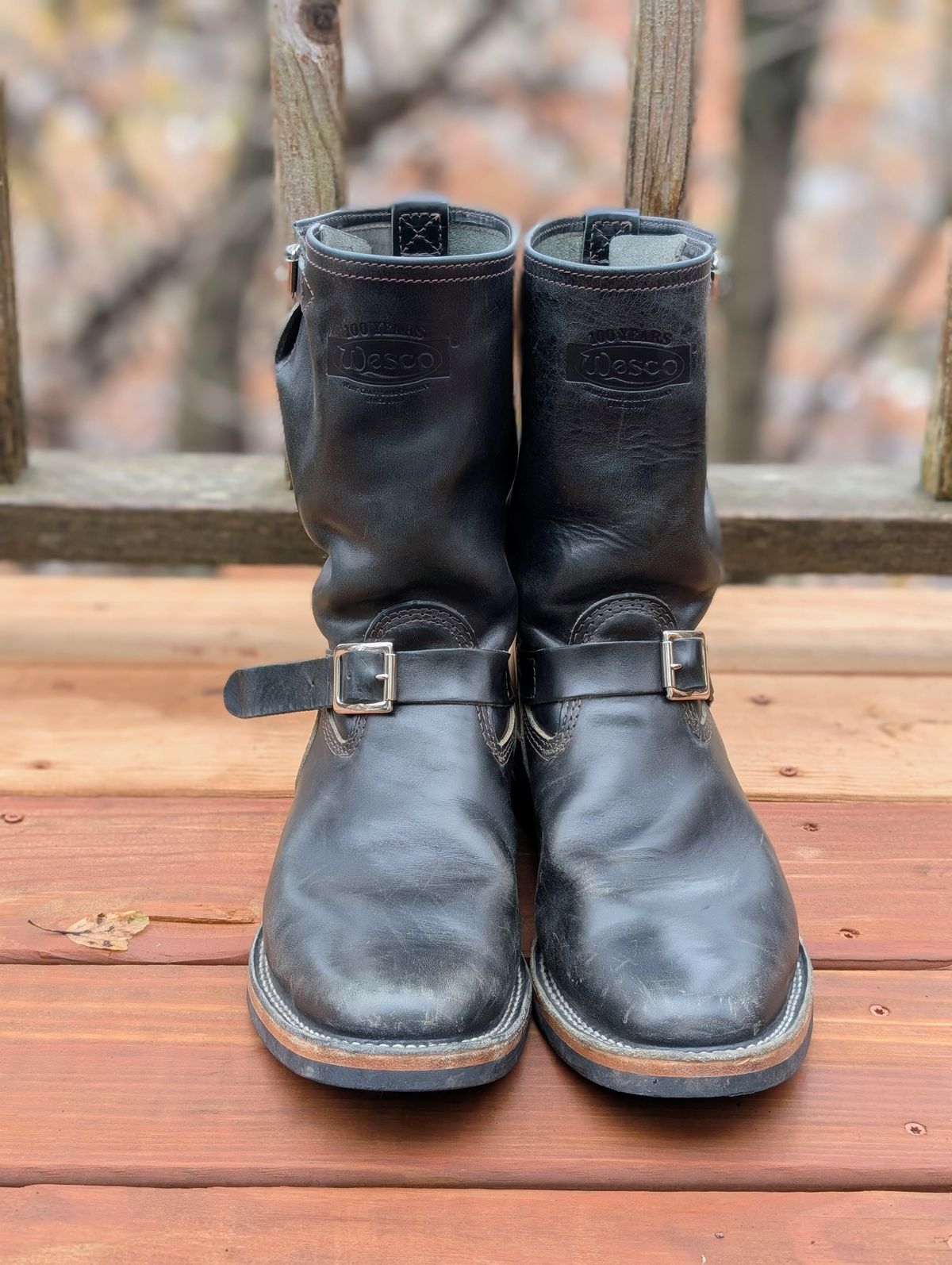 Photo by timelesstough on November 4, 2024 of the Wesco Mister Lou in Maryam Petrolio Waxed Black Horsehide.