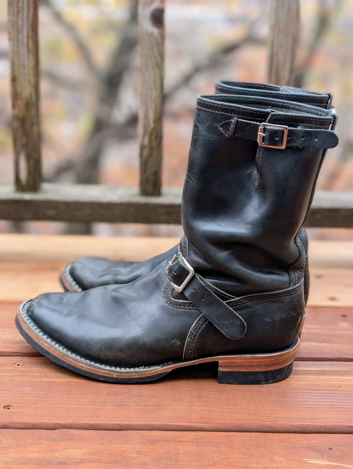 Photo by timelesstough on November 4, 2024 of the Wesco Mister Lou in Maryam Petrolio Waxed Black Horsehide.