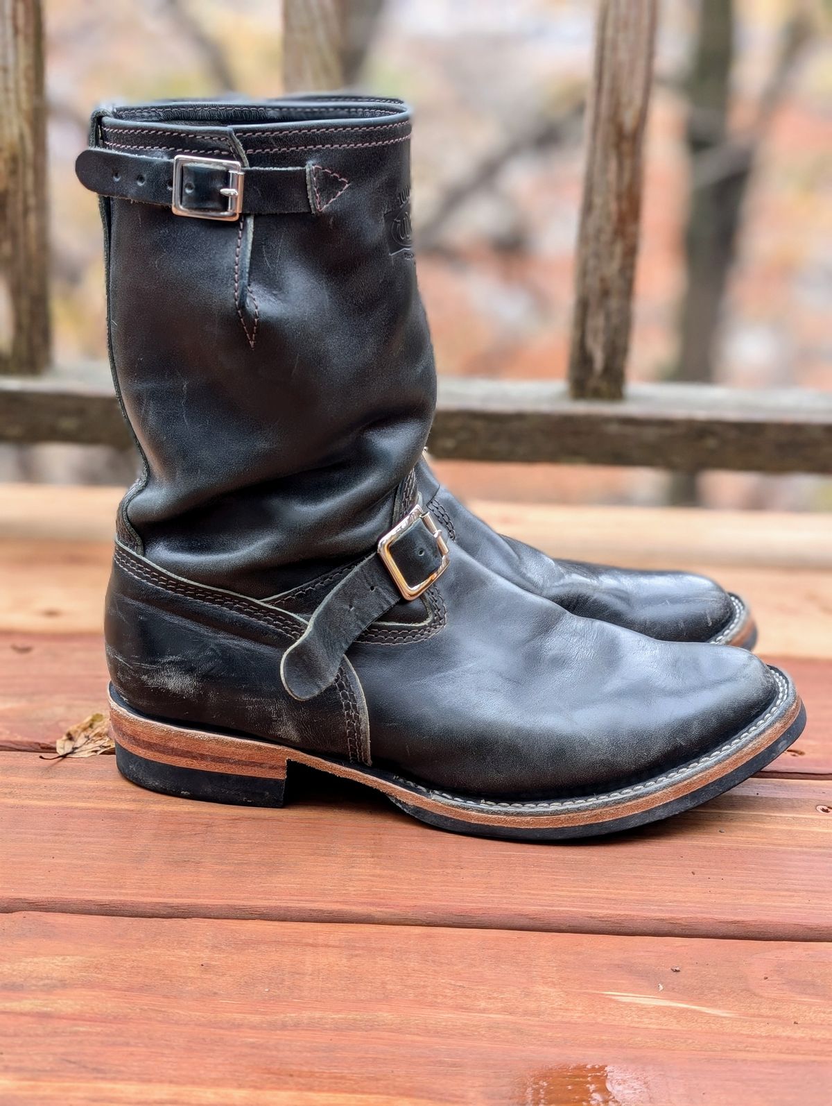 Photo by timelesstough on November 4, 2024 of the Wesco Mister Lou in Maryam Petrolio Waxed Black Horsehide.