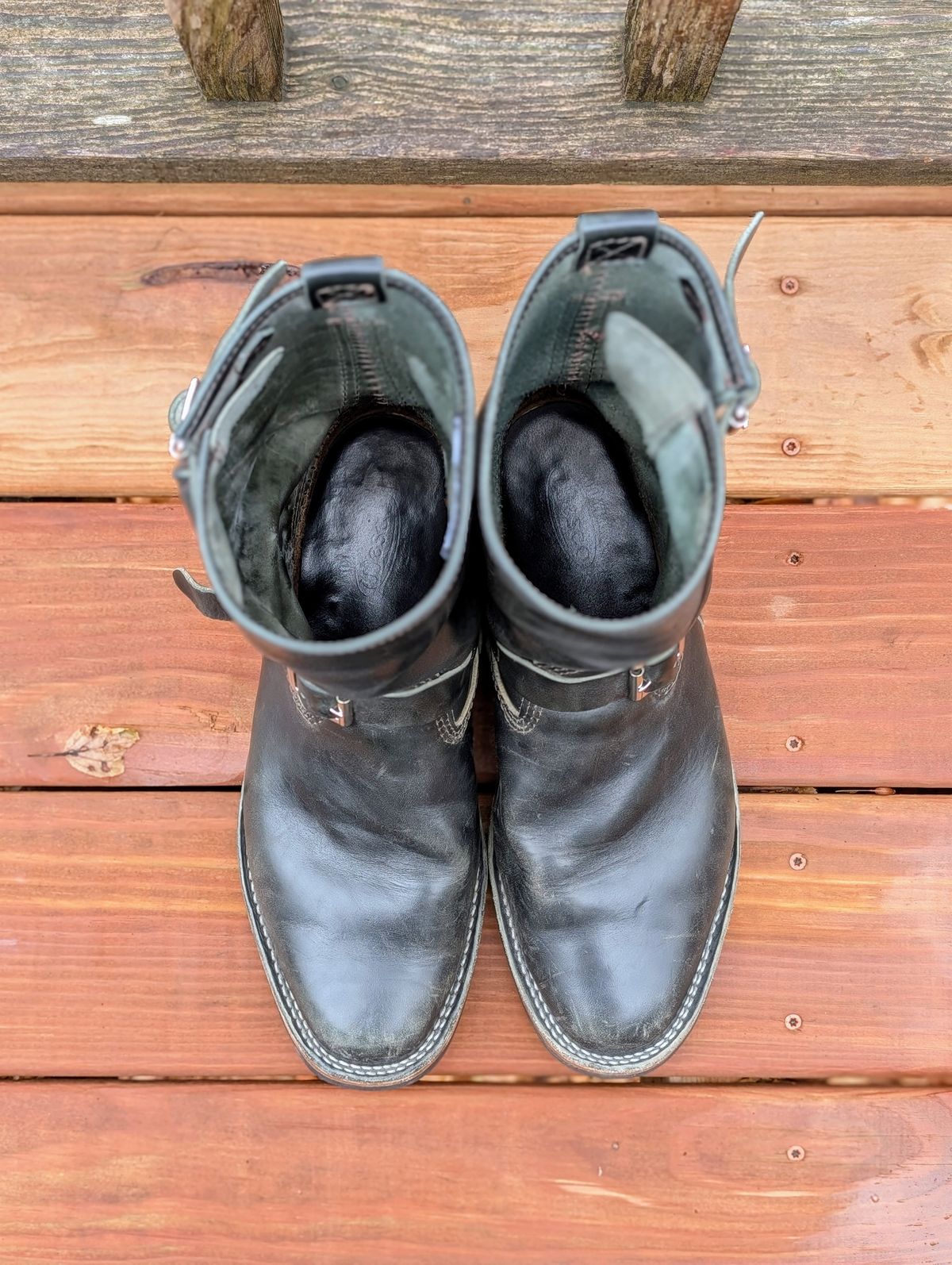 Photo by timelesstough on November 4, 2024 of the Wesco Mister Lou in Maryam Petrolio Waxed Black Horsehide.