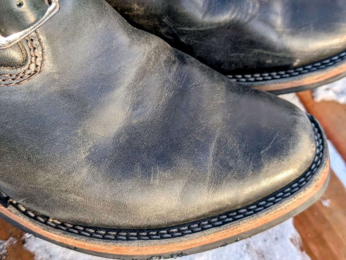 Photo by timelesstough on December 2, 2024 of the Wesco Mister Lou in Maryam Petrolio Waxed Black Horsehide.