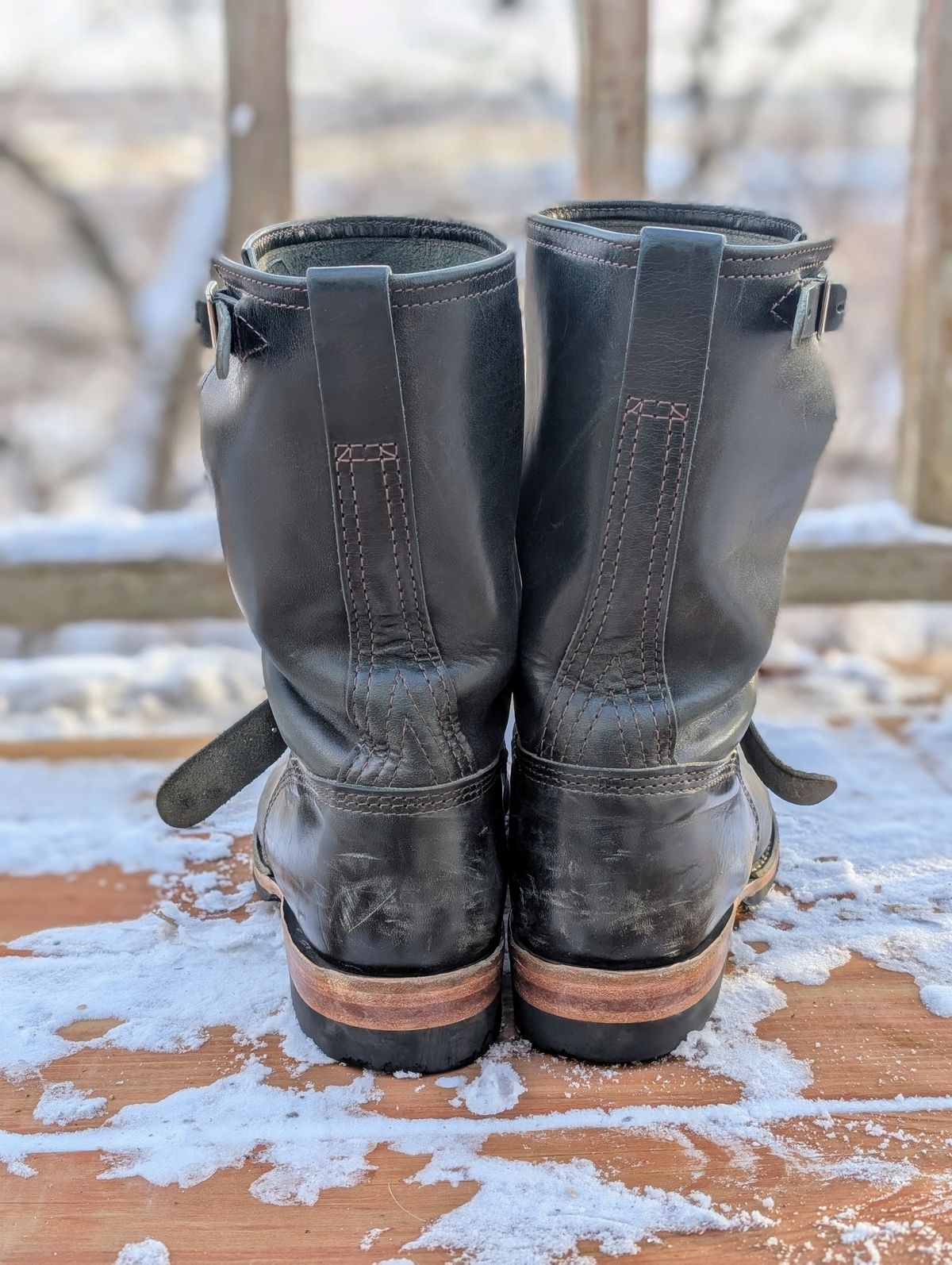 Photo by timelesstough on December 2, 2024 of the Wesco Mister Lou in Maryam Petrolio Waxed Black Horsehide.