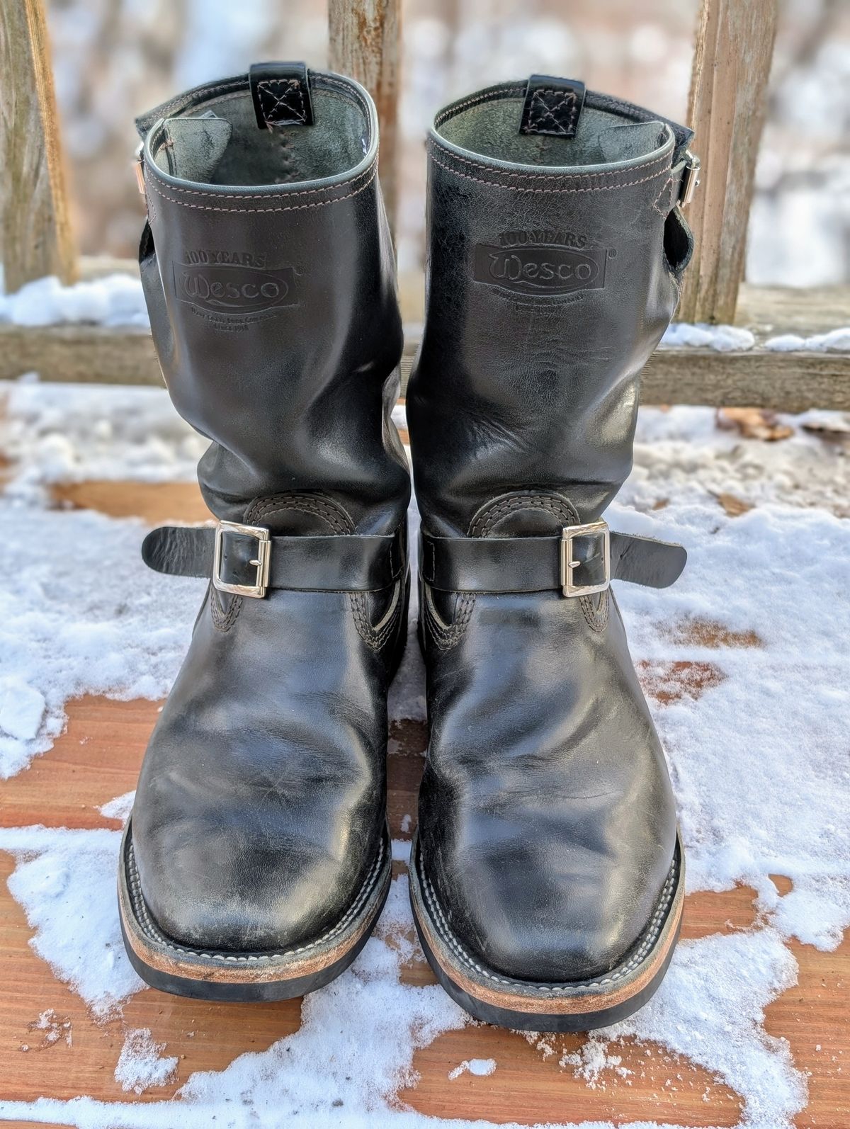 Photo by timelesstough on December 2, 2024 of the Wesco Mister Lou in Maryam Petrolio Waxed Black Horsehide.