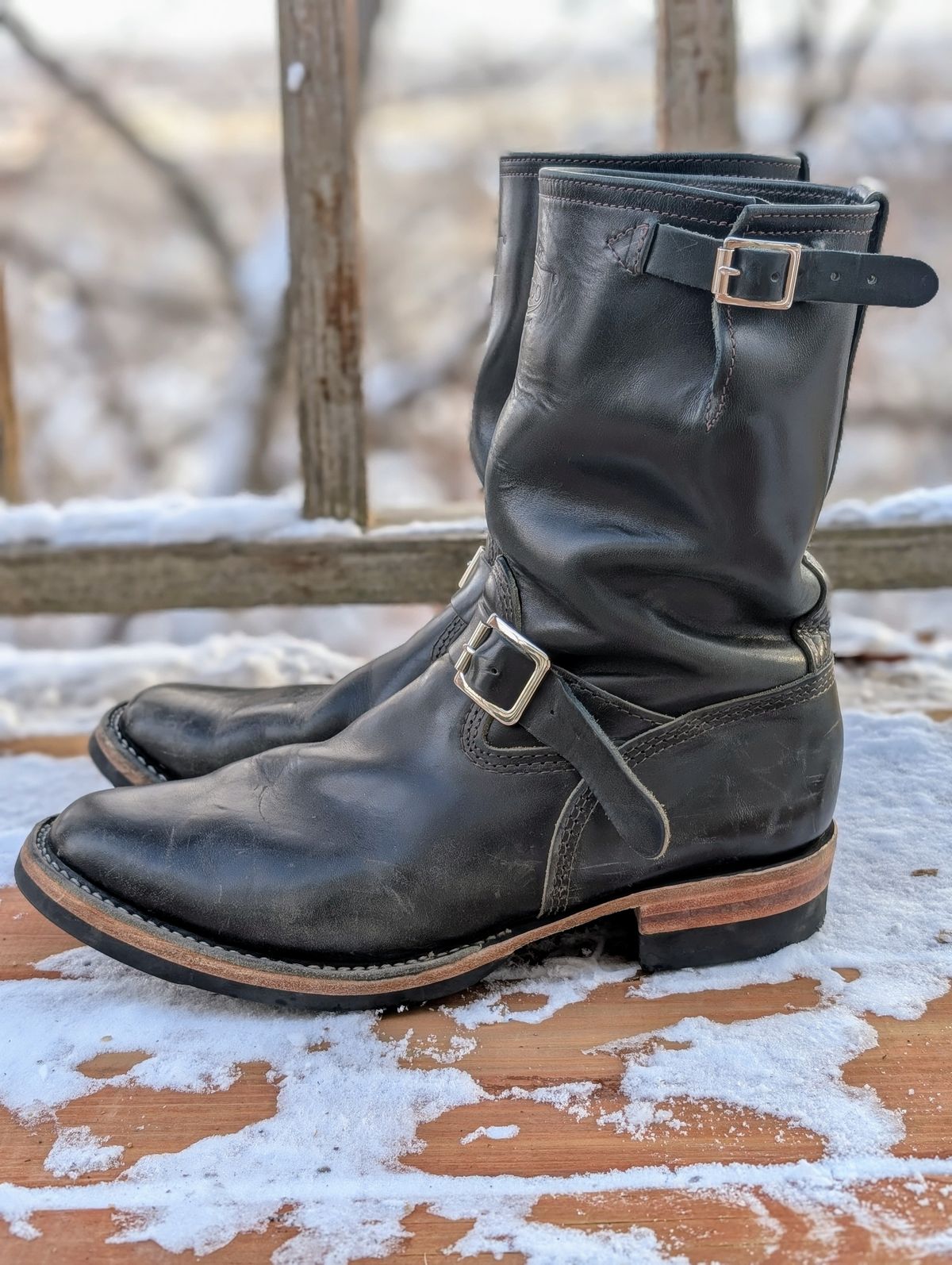 Photo by timelesstough on December 2, 2024 of the Wesco Mister Lou in Maryam Petrolio Waxed Black Horsehide.