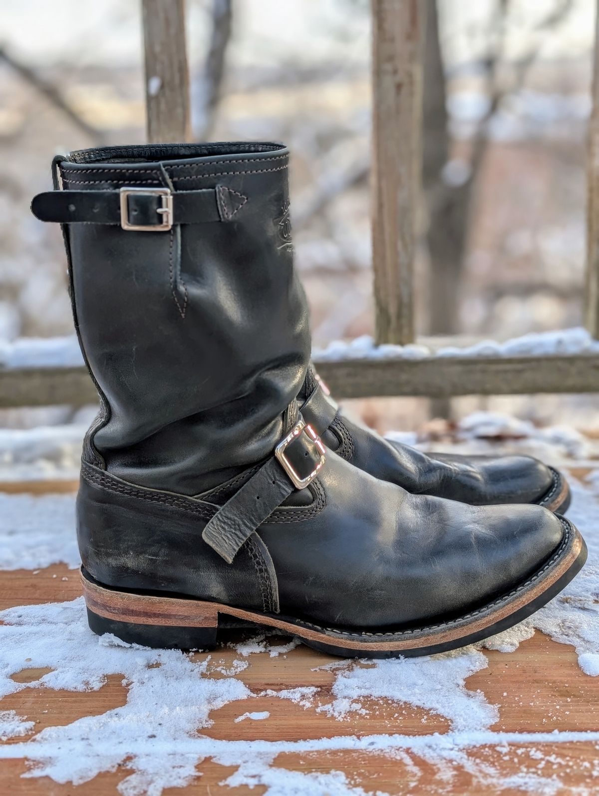 Photo by timelesstough on December 2, 2024 of the Wesco Mister Lou in Maryam Petrolio Waxed Black Horsehide.