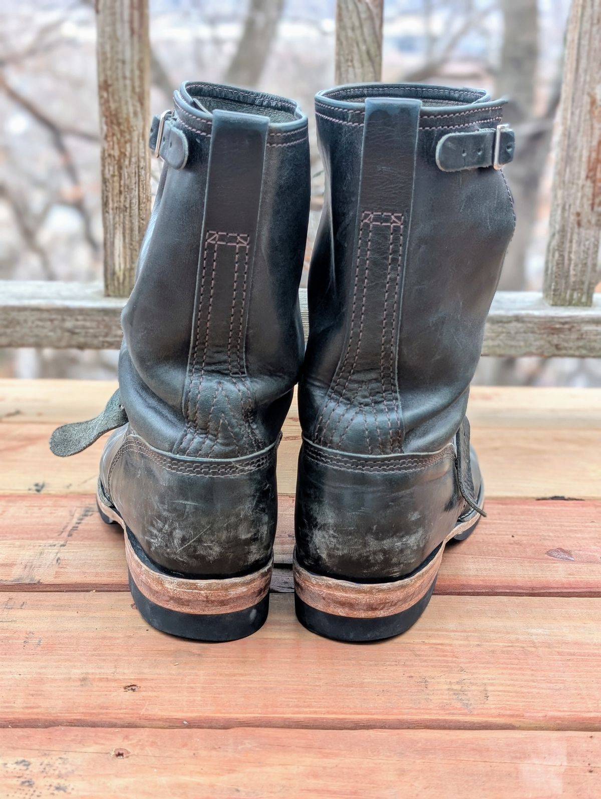 Photo by timelesstough on January 4, 2025 of the Wesco Mister Lou in Maryam Petrolio Waxed Black Horsehide.