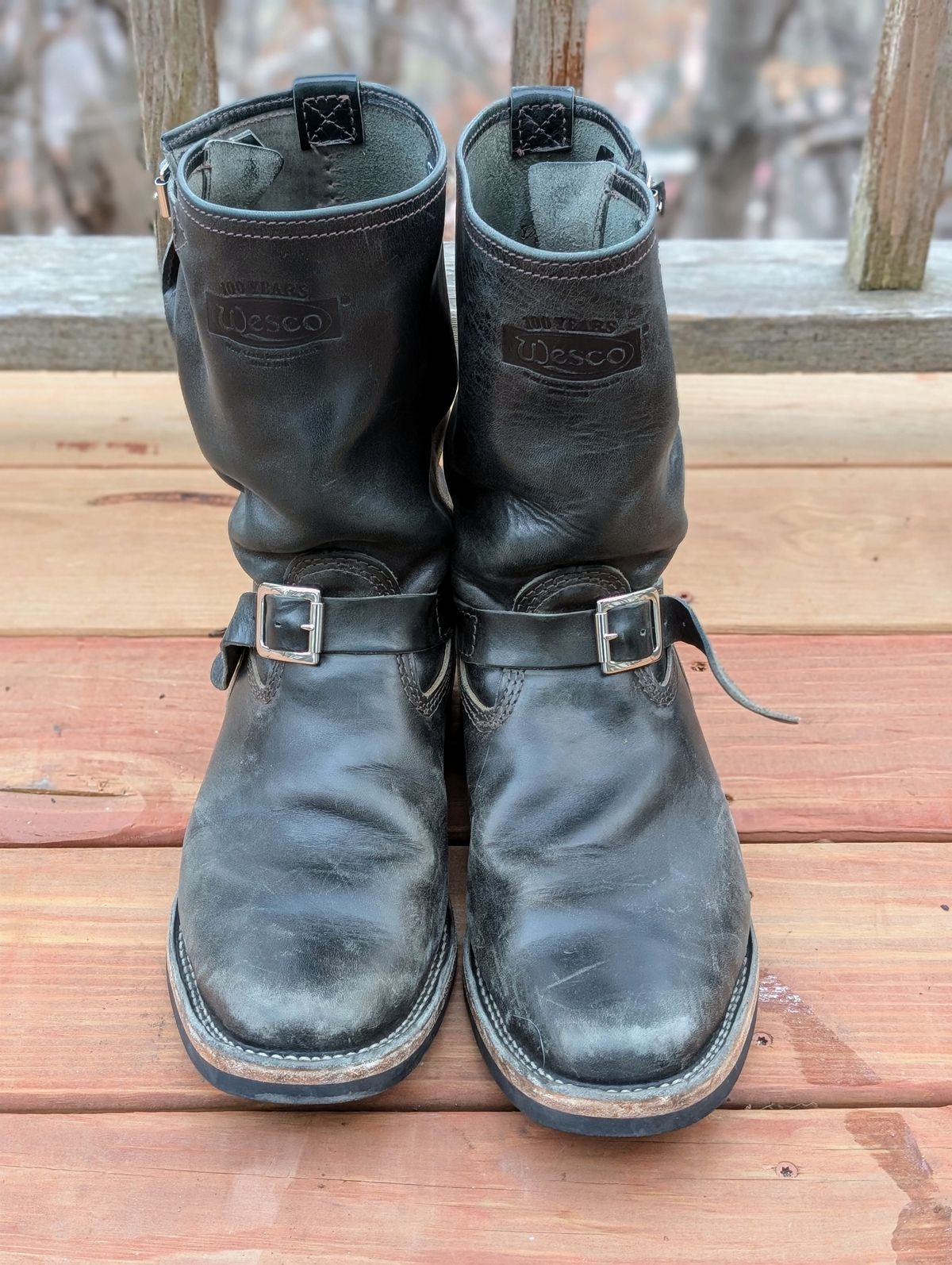 Photo by timelesstough on January 4, 2025 of the Wesco Mister Lou in Maryam Petrolio Waxed Black Horsehide.