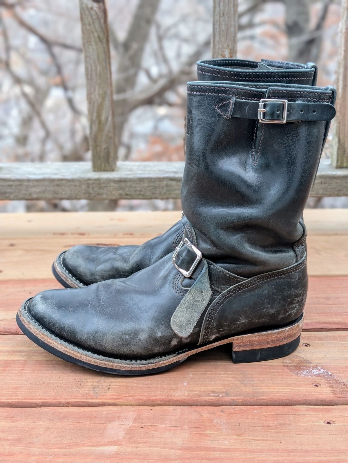 Photo by timelesstough on January 4, 2025 of the Wesco Mister Lou in Maryam Petrolio Waxed Black Horsehide.