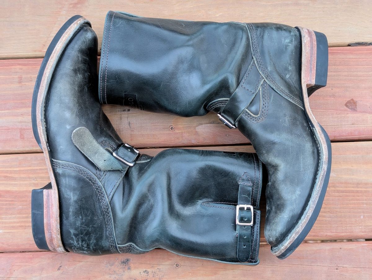 Photo by timelesstough on January 4, 2025 of the Wesco Mister Lou in Maryam Petrolio Waxed Black Horsehide.