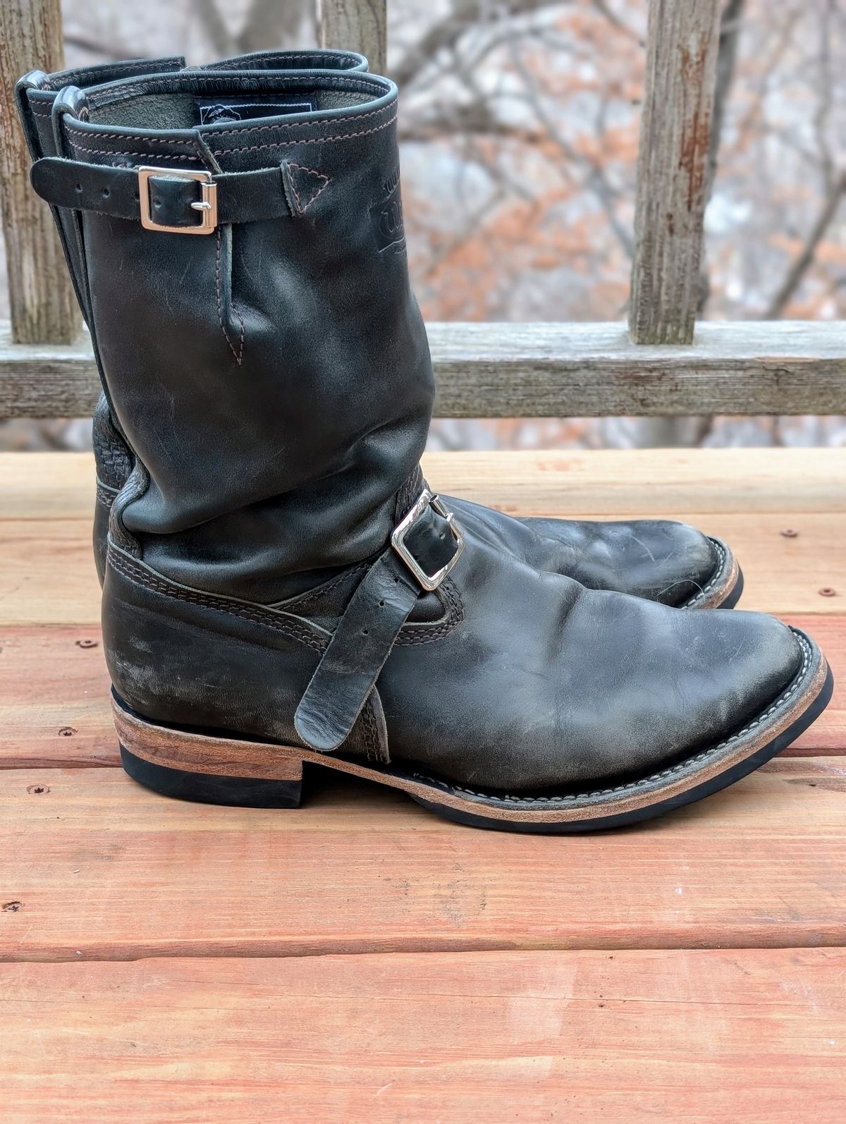 Photo by timelesstough on January 4, 2025 of the Wesco Mister Lou in Maryam Petrolio Waxed Black Horsehide.