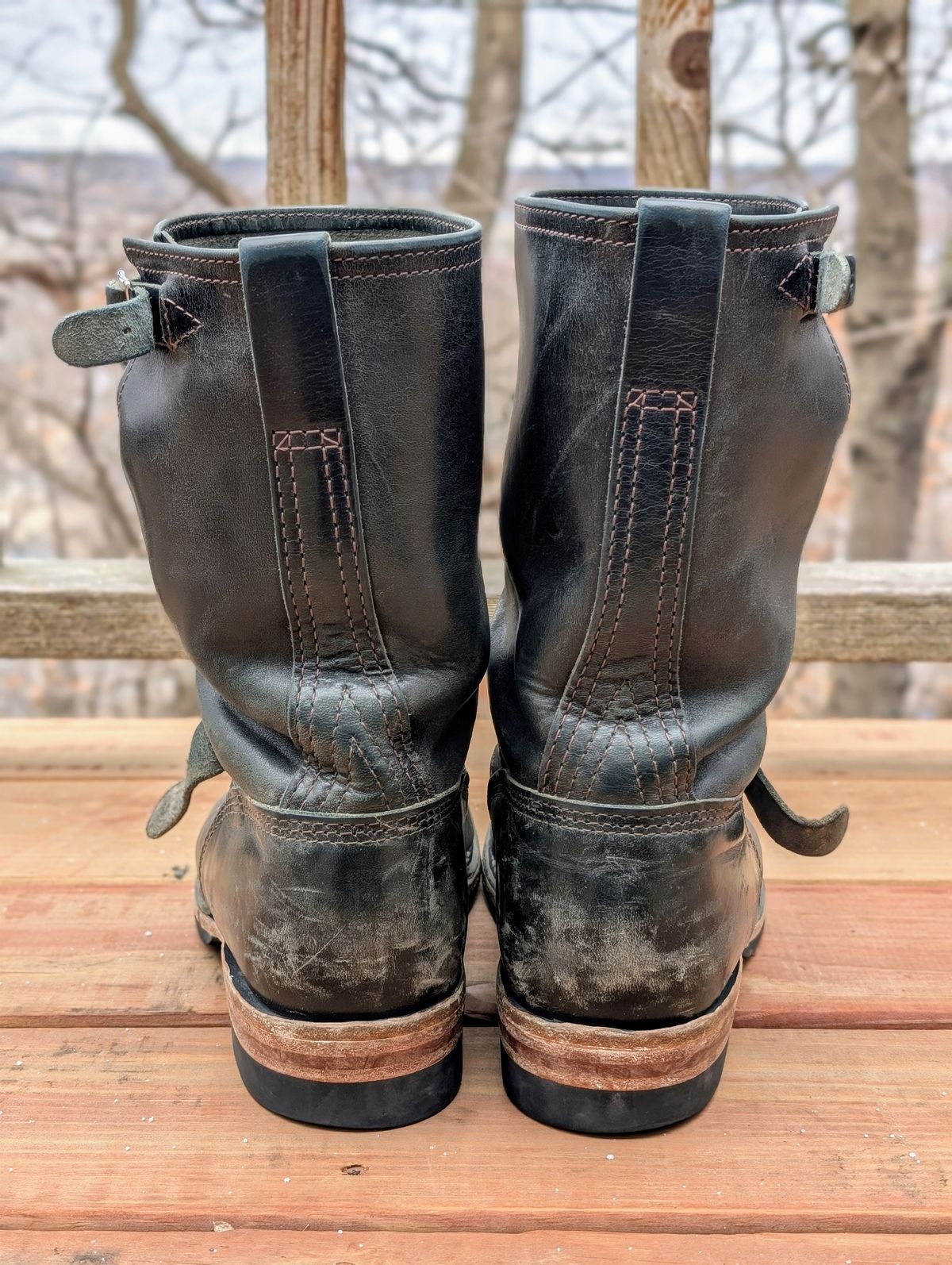 Photo by timelesstough on February 3, 2025 of the Wesco Mister Lou in Maryam Petrolio Waxed Black Horsehide.