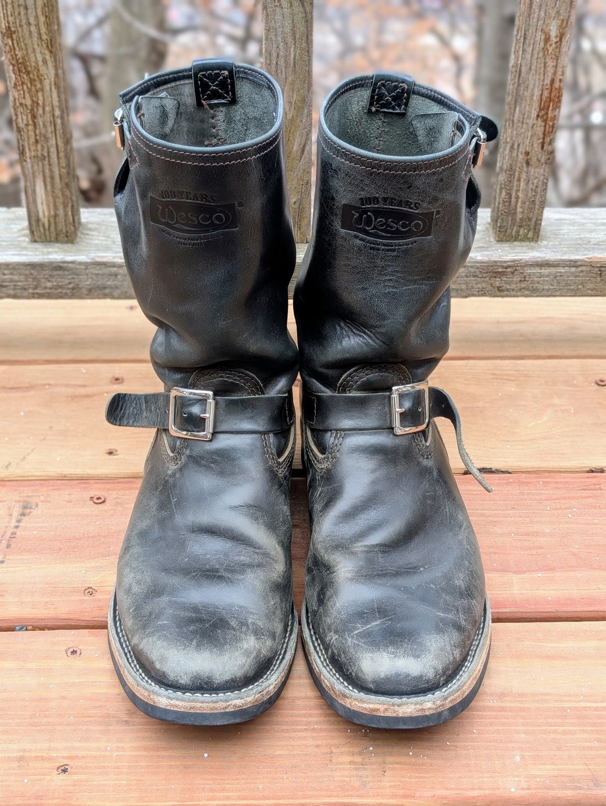 Photo by timelesstough on February 3, 2025 of the Wesco Mister Lou in Maryam Petrolio Waxed Black Horsehide.