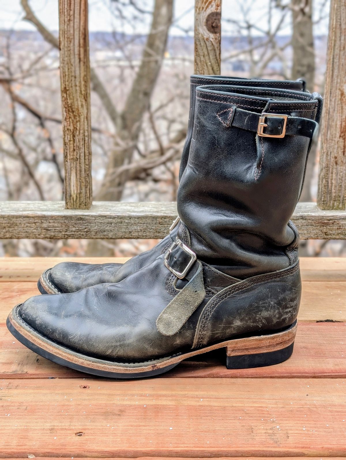 Photo by timelesstough on February 3, 2025 of the Wesco Mister Lou in Maryam Petrolio Waxed Black Horsehide.