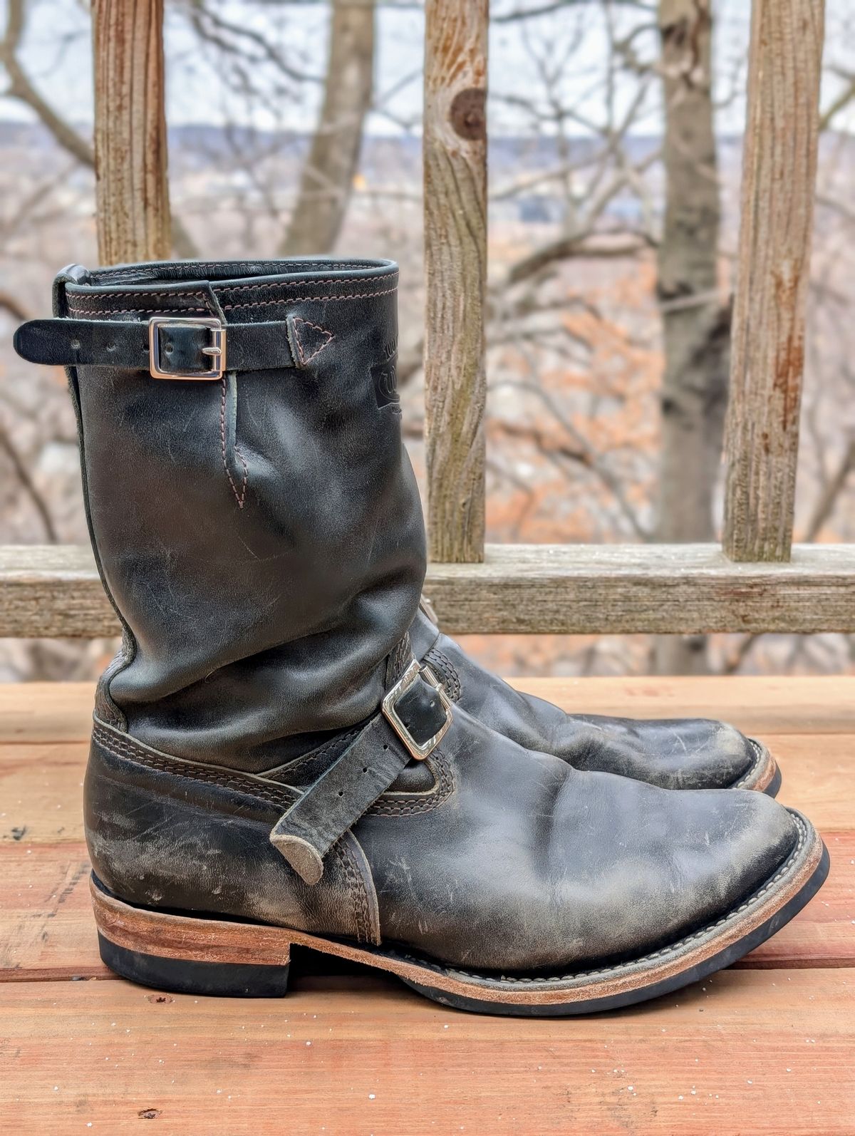 Photo by timelesstough on February 3, 2025 of the Wesco Mister Lou in Maryam Petrolio Waxed Black Horsehide.