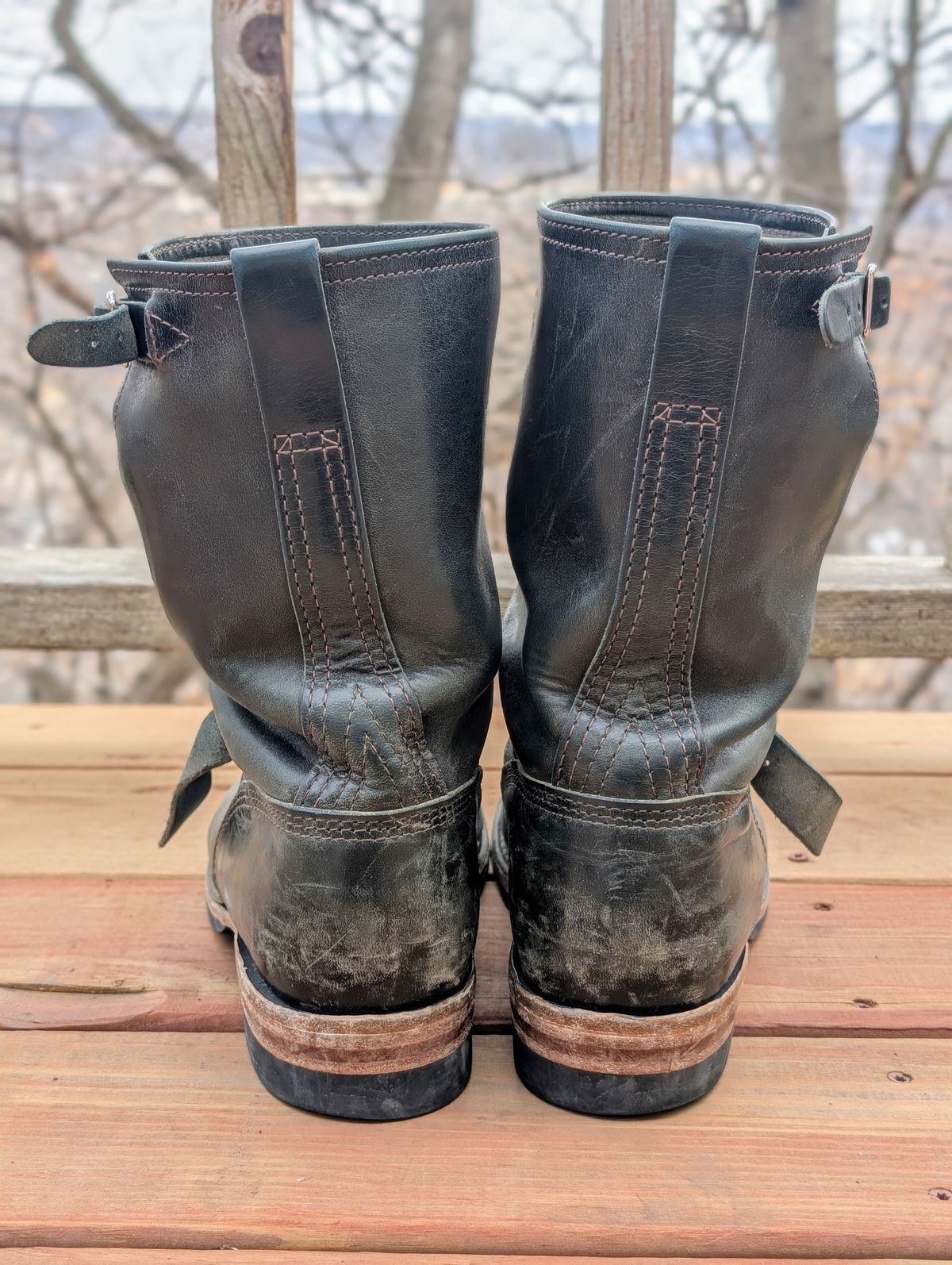 Photo by timelesstough on March 3, 2025 of the Wesco Mister Lou in Maryam Petrolio Waxed Black Horsehide.