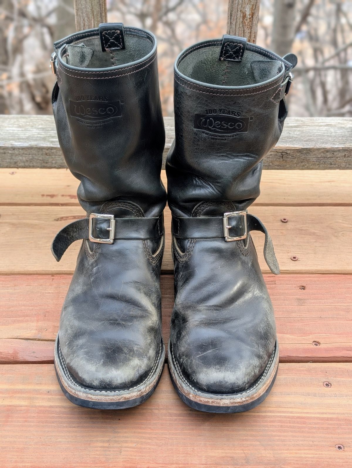 Photo by timelesstough on March 3, 2025 of the Wesco Mister Lou in Maryam Petrolio Waxed Black Horsehide.