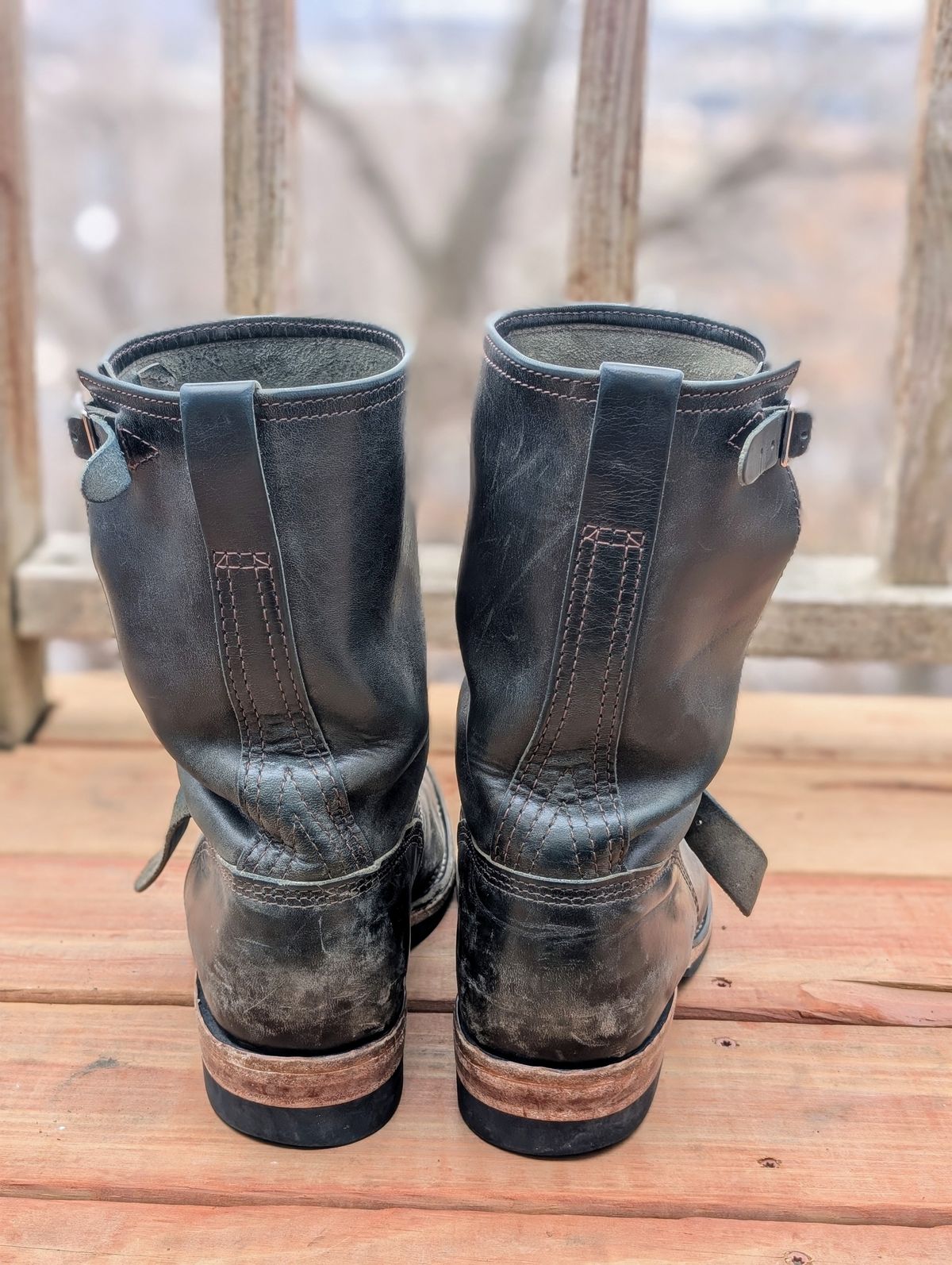 Photo by timelesstough on April 1, 2025 of the Wesco Mister Lou in Maryam Petrolio Waxed Black Horsehide.