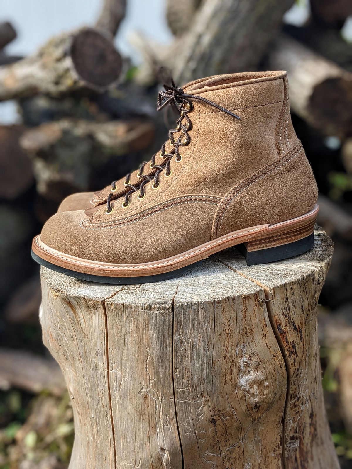 Photo by timelesstough on October 1, 2022 of the John Lofgren Donkey Puncher Boots in Horween Natural Chromexcel Roughout.