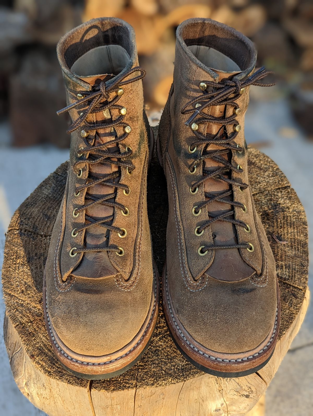 Photo by timelesstough on November 1, 2022 of the John Lofgren Donkey Puncher Boots in Horween Natural Chromexcel Roughout.