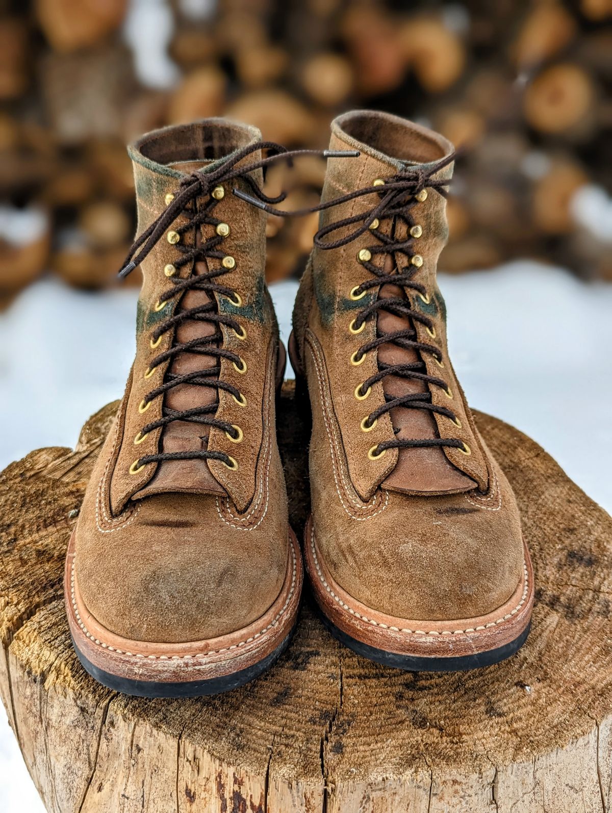 Photo by timelesstough on December 1, 2022 of the John Lofgren Donkey Puncher Boots in Horween Natural Chromexcel Roughout.