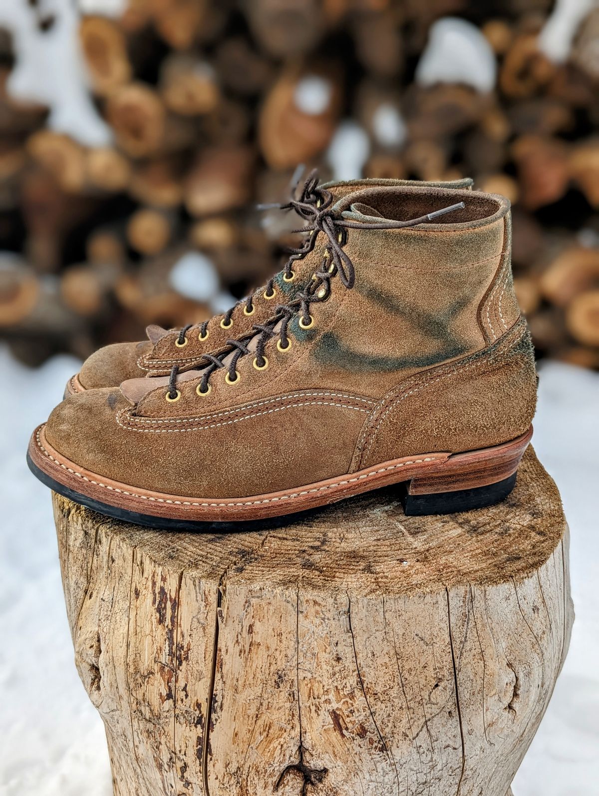 Photo by timelesstough on December 1, 2022 of the John Lofgren Donkey Puncher Boots in Horween Natural Chromexcel Roughout.