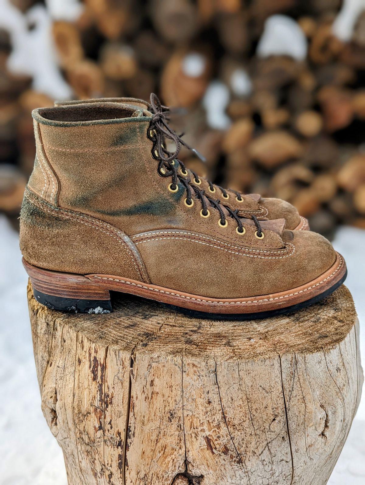 Photo by timelesstough on December 1, 2022 of the John Lofgren Donkey Puncher Boots in Horween Natural Chromexcel Roughout.