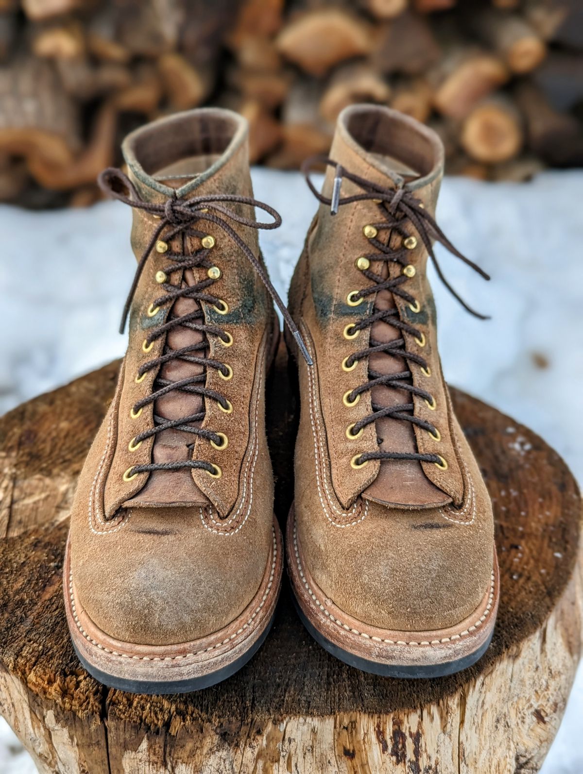 Photo by timelesstough on January 2, 2023 of the John Lofgren Donkey Puncher Boots in Horween Natural Chromexcel Roughout.