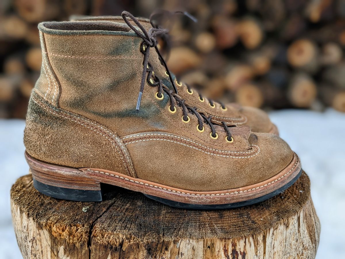 Photo by timelesstough on January 2, 2023 of the John Lofgren Donkey Puncher Boots in Horween Natural Chromexcel Roughout.